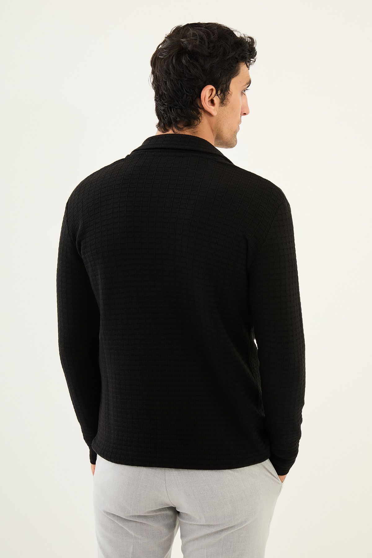 Mcr-Patterned Black Slim Fit Men's Knitwear Jacket 4