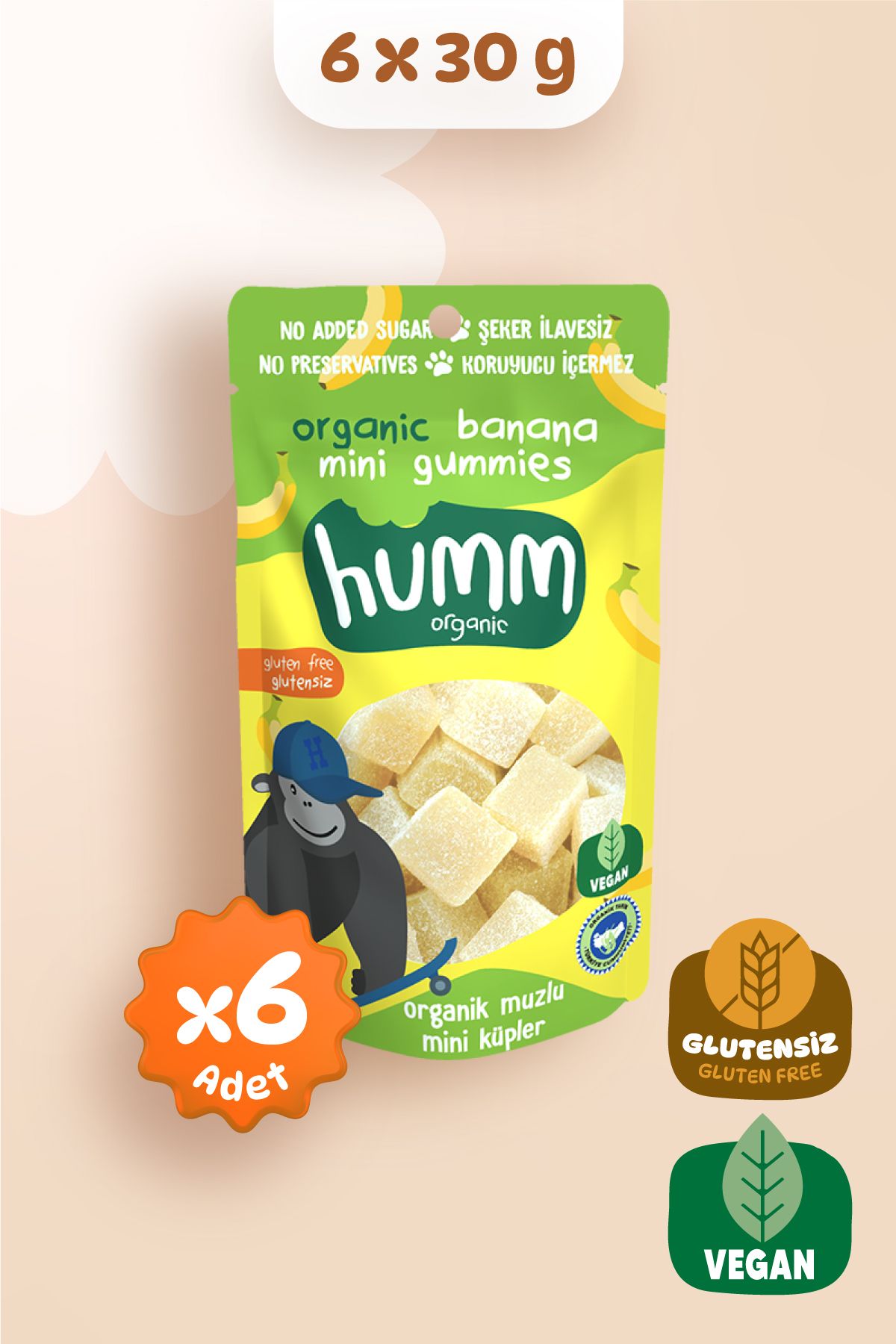 Humm Organic Organik Glutensiz Vegan Muzlu Mini Küpler Atıştırmalık Paketi - 6 Adet