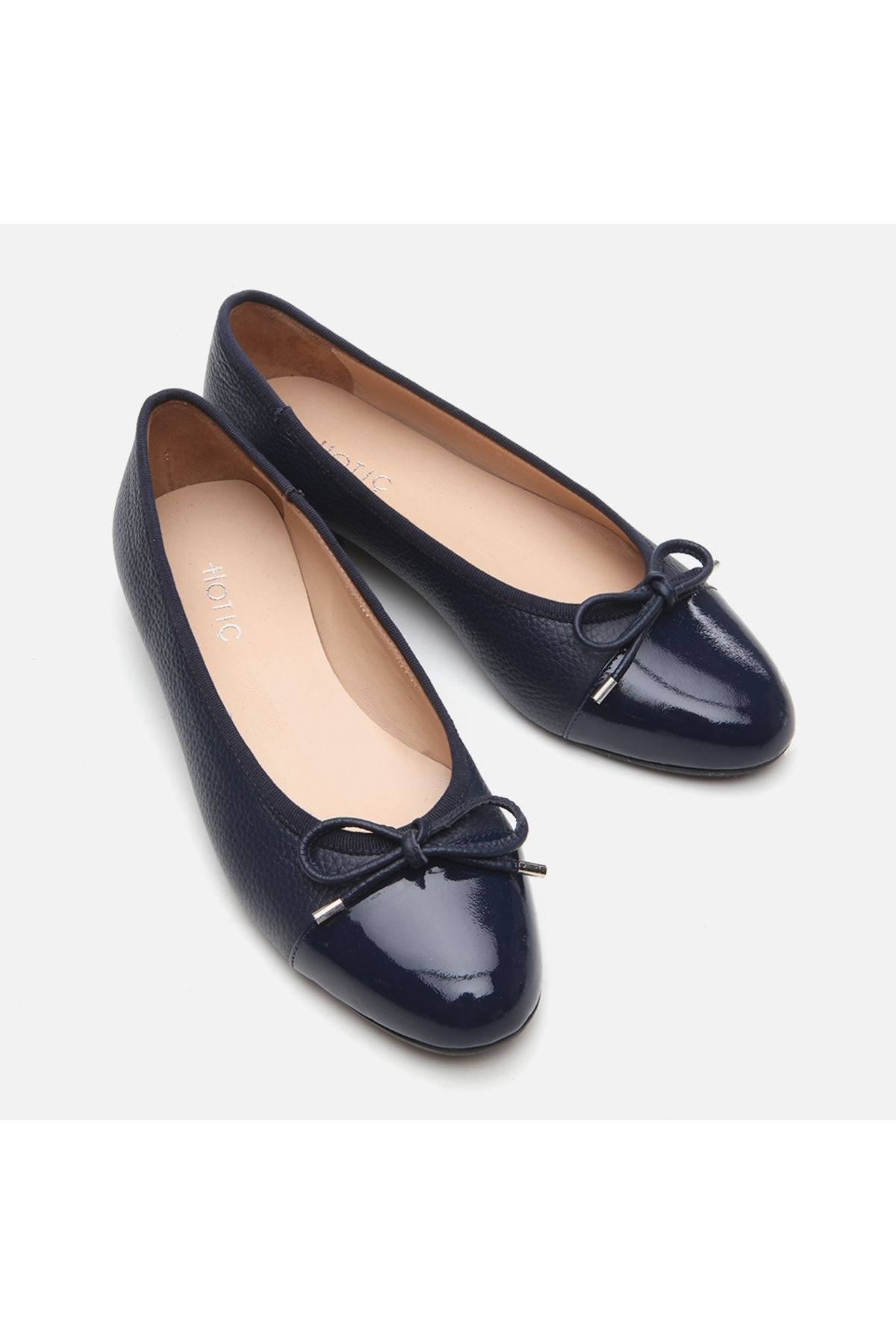 Hotiç-Genuine Leather Navy Blue Women's Ballerinas 3