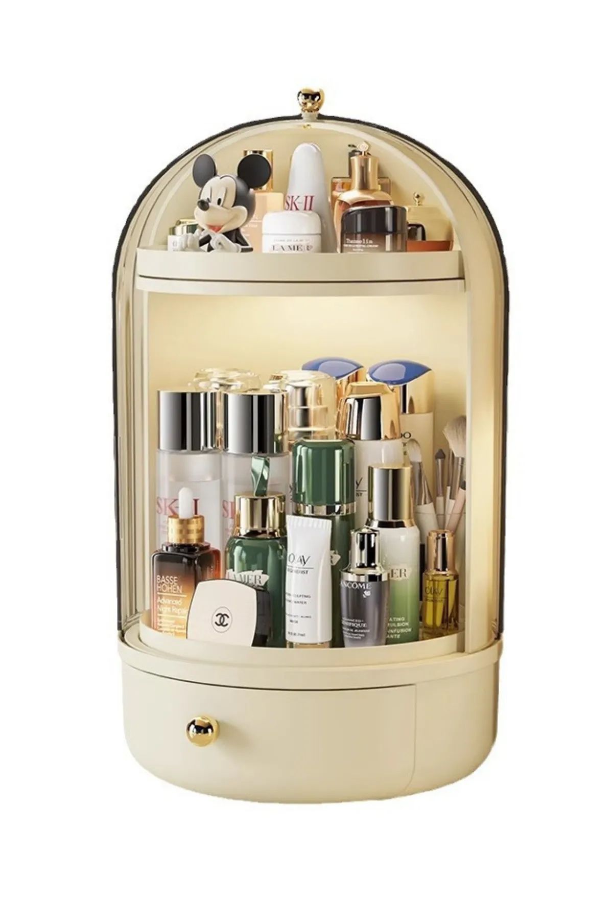 Emofom-Shine Display Rack 360 Rotating Stand with Drawers and Shelf and Container Makeup Organizer Cosmetic Organizer 3