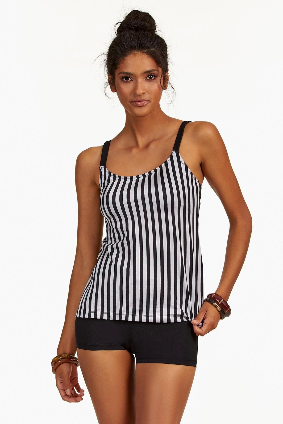 OEM Argento 0063-9130 Kadın Çizgili Şortlu Tankini