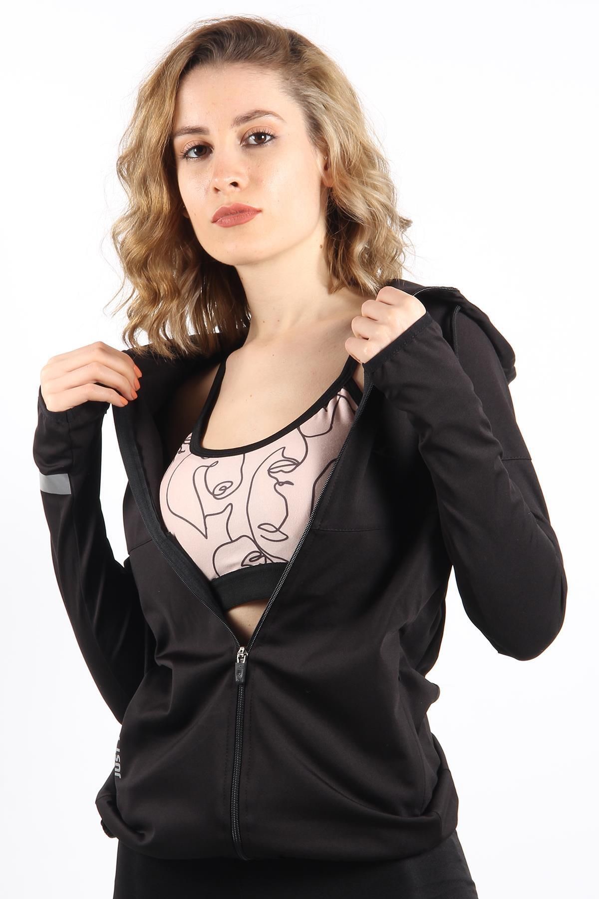 Mckanzie-Women's Black Tracksuit Top with Diver Fabric and Zipper 1