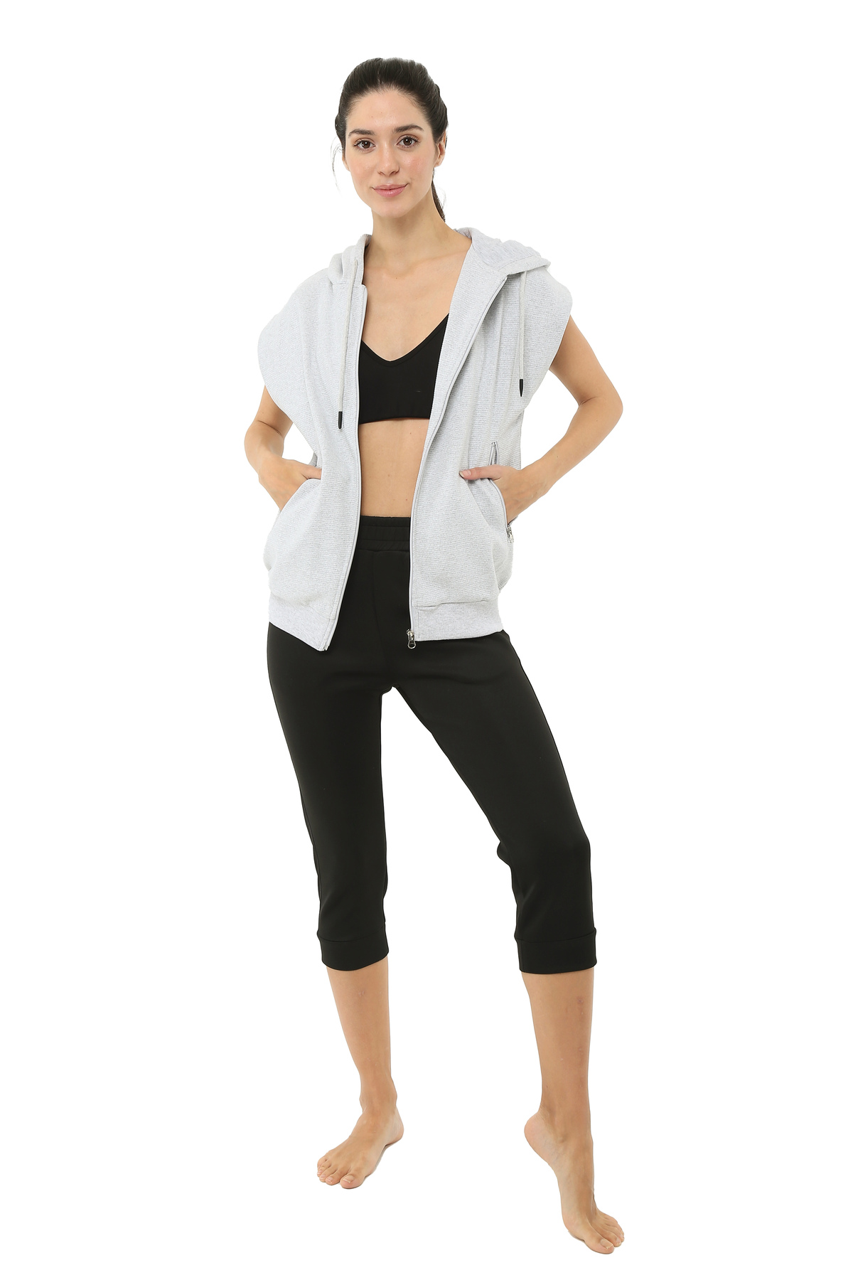 Scorp  Impact Kolsuz Kapüşonlu Kadın Sweatshirt Gri - Görsel 4