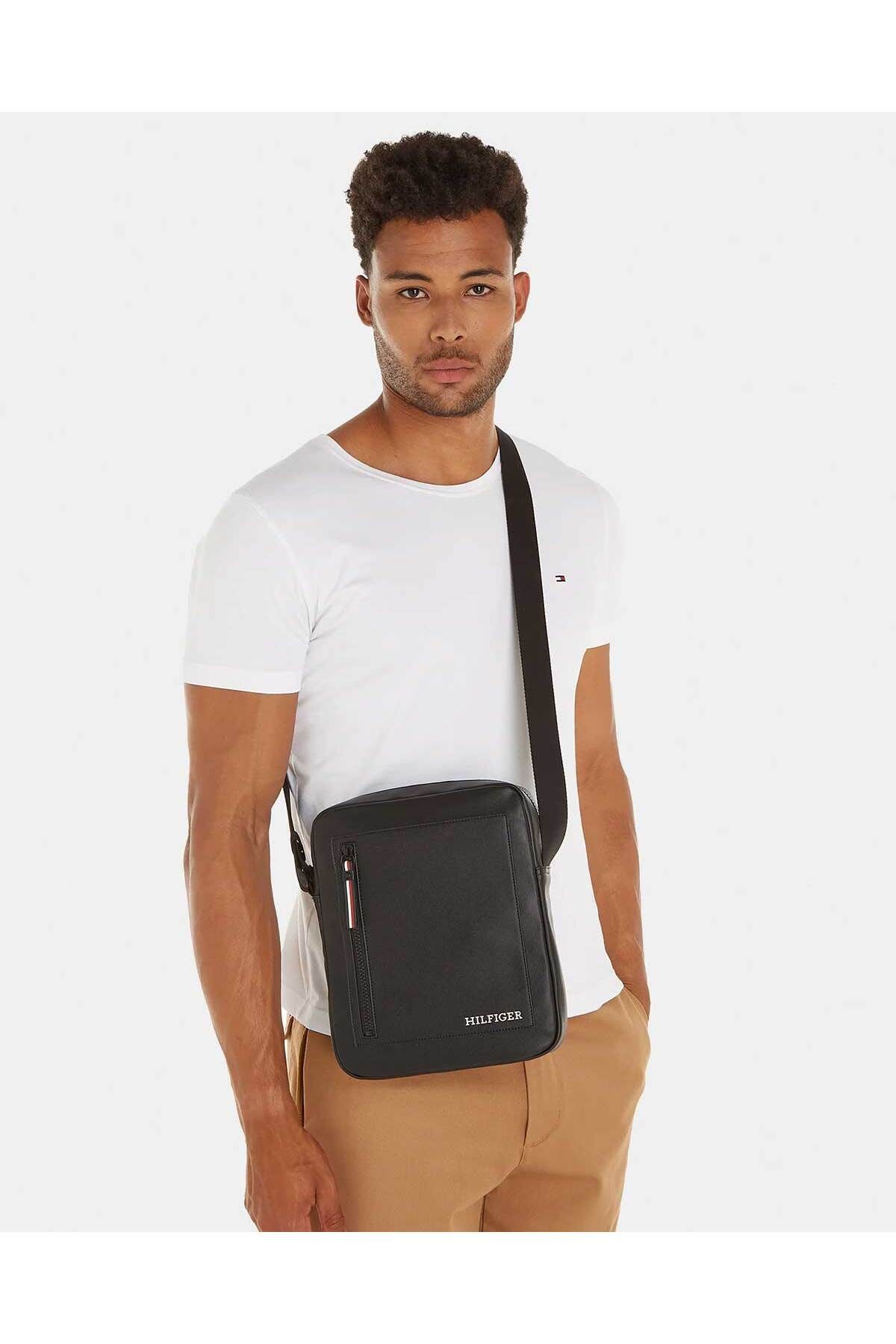 کیف شانه ای مشکی مردانه کیسه تسمه گزارشگر پیک اورجینال Tommy Hilfiger