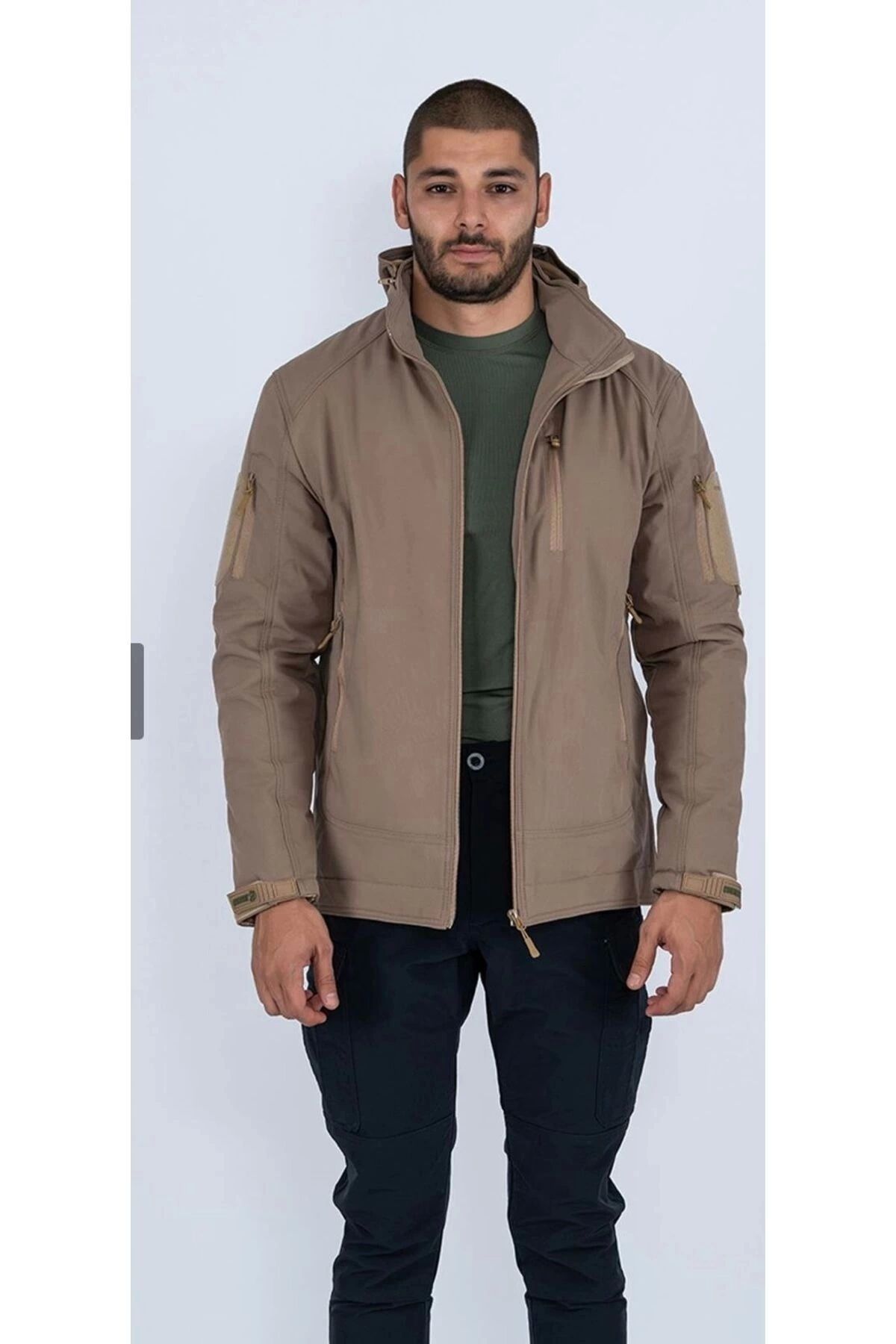 Astüm Askeri Malzeme Tactical Su ve Rüzgar Geçirmez Softshell Mont Outdoor Motorcu Montu BEJ