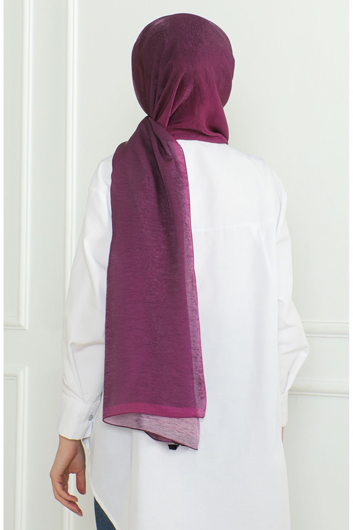 sefamerve-81059-01 Model Dark Fuchsia Karaca Gradient Twinkle Shawl 4