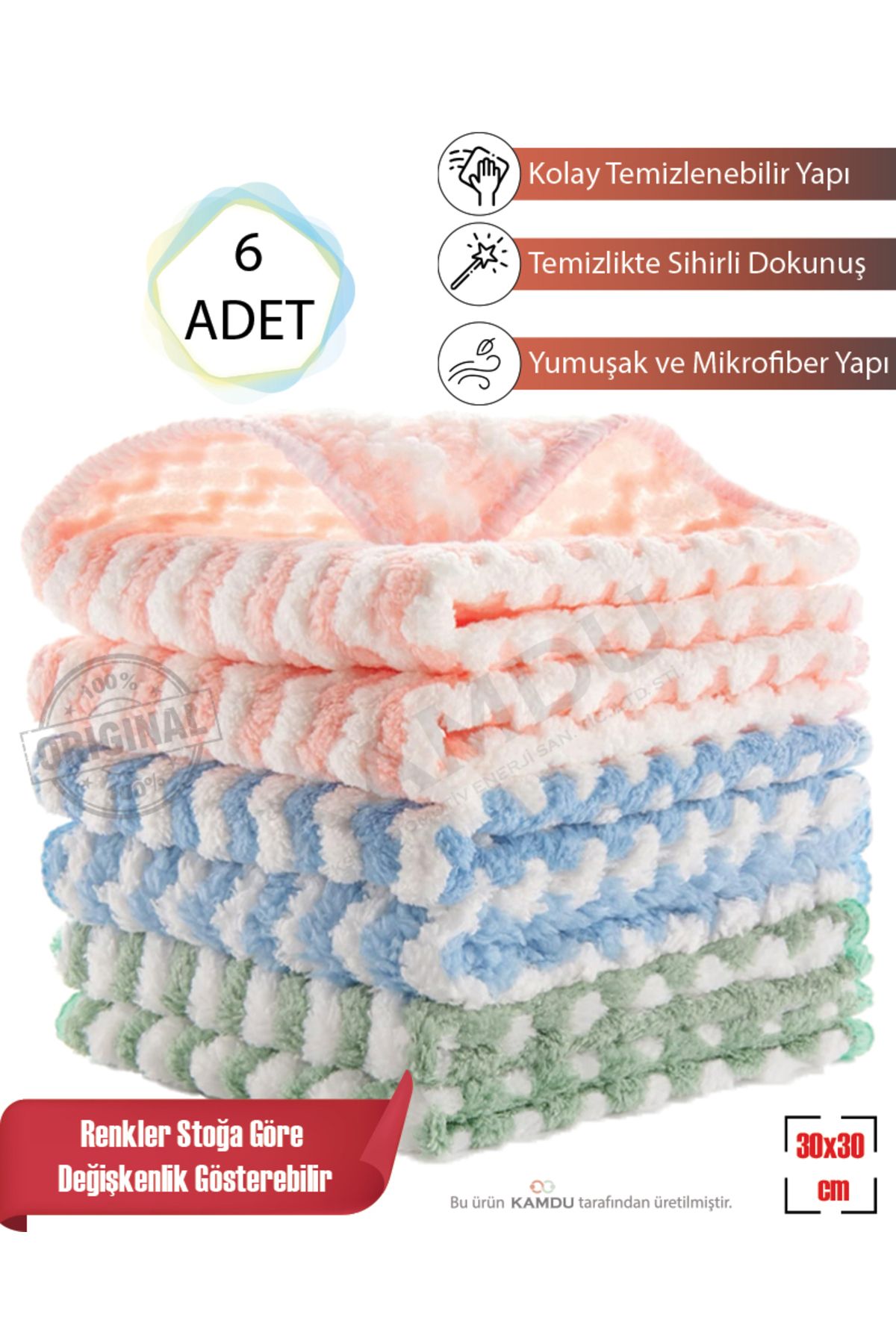 velvettowels 6 Adet puf Bez, 30x30cm Mercan Polar Yüksek Sıvı Emen Mikrofiber Temizlik Bezi, Tezgah Bezi