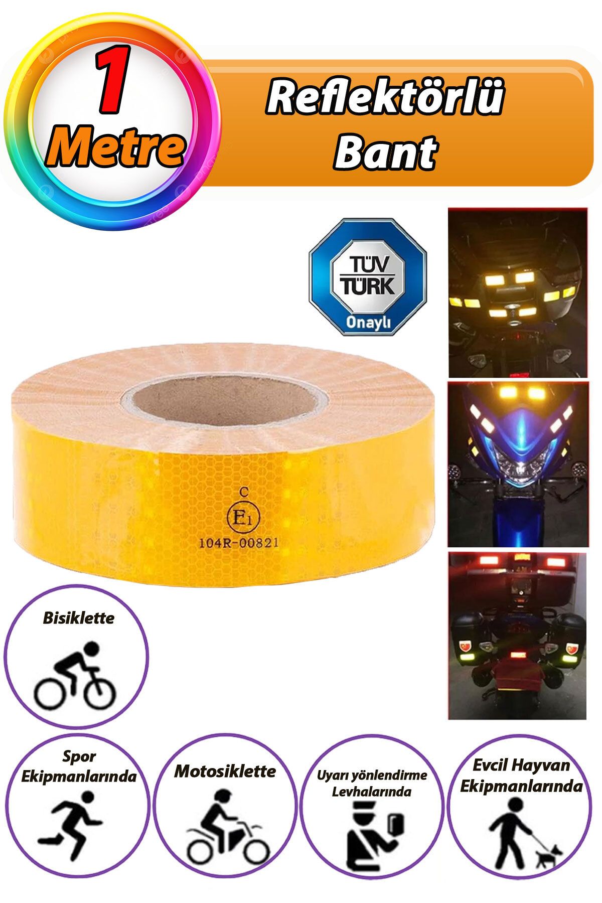 GLASWEN-Reflective Highlighter Vehicle Auto Truck Strip Tape with 1 Mt Reflector Solid Yellow Caution Tape with Tweezer Approval 1