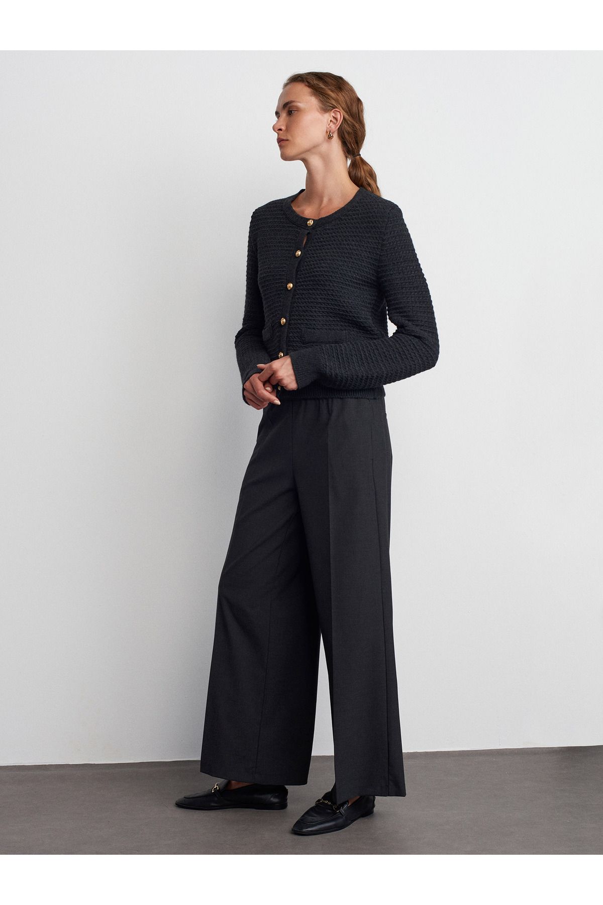 Dilvin-71556 Drawstring Tied Trousers-Anthracite 3