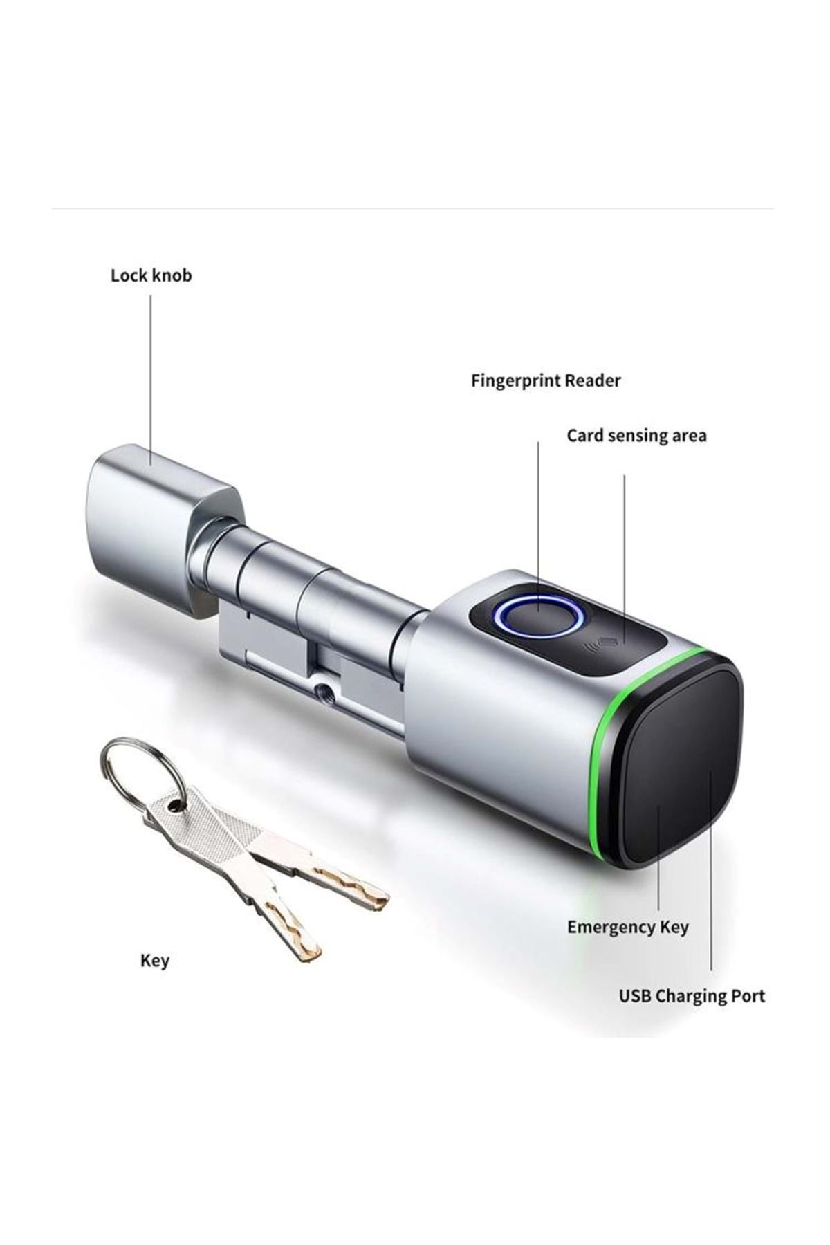 FASA FİSO-Finger Read+Card-App 50+50mm Cylinder Tuya Smart Bluetooth Smart Door Handle 1