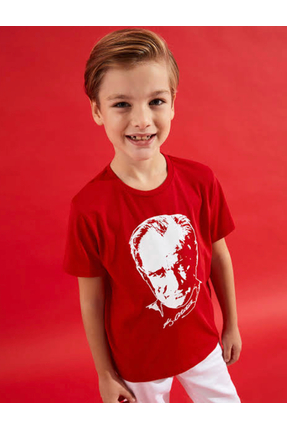 Genel Markalar ATATÜRK baskılı t-shirt- 23 Nisan tişört- kırmızı t-shirt- ata...