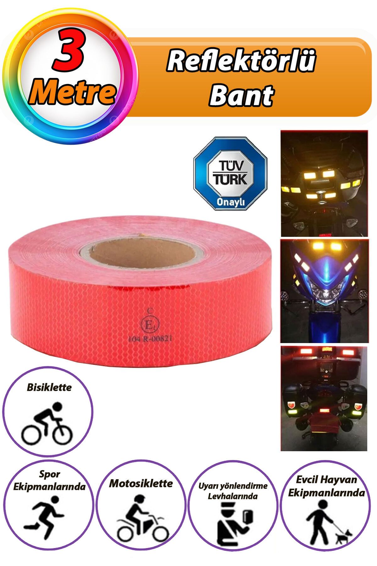 GLASWEN-Reflective Highlighter Vehicle Auto Truck Strip Tape with 3 Mt Reflector Solid Red Warning Tape with Tweezer Approval 1