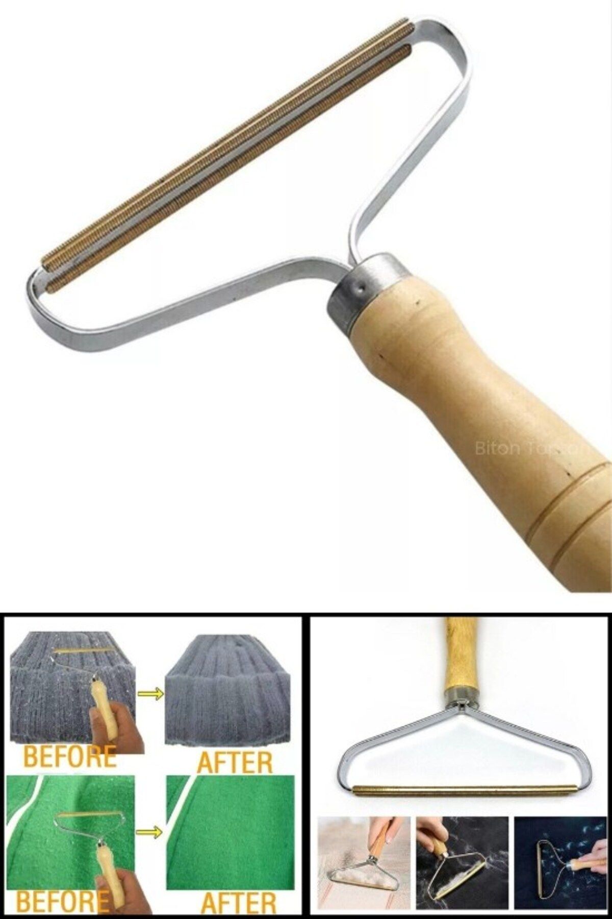 BiTon Toptan-Cotton Lint with Wooden Handle - Cleaning Wool Sweater Fabric, Lint Collector 2