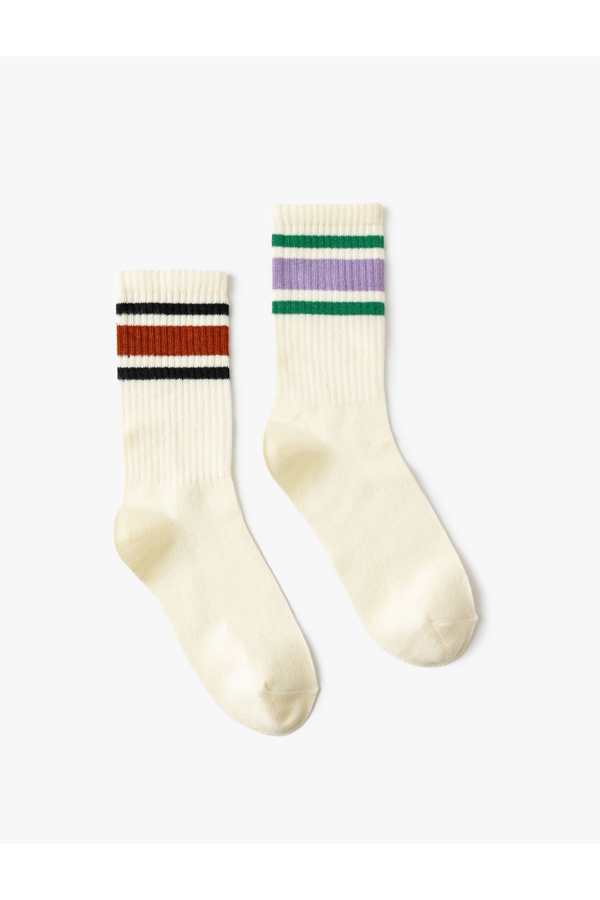 Koton-Set of 2 Colorful Tennis Socks - Stripe Detailed 2