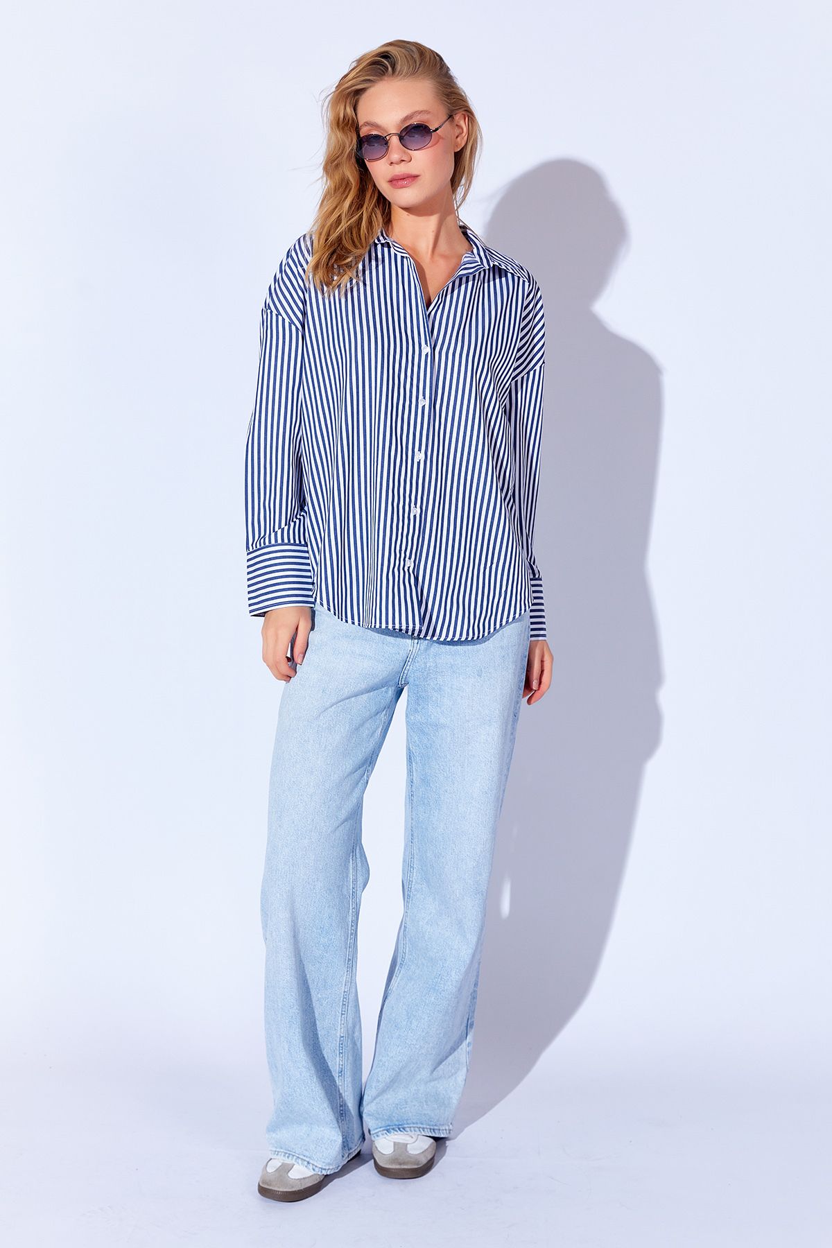 Manche-Navy Blue Striped Women's Shirt 7