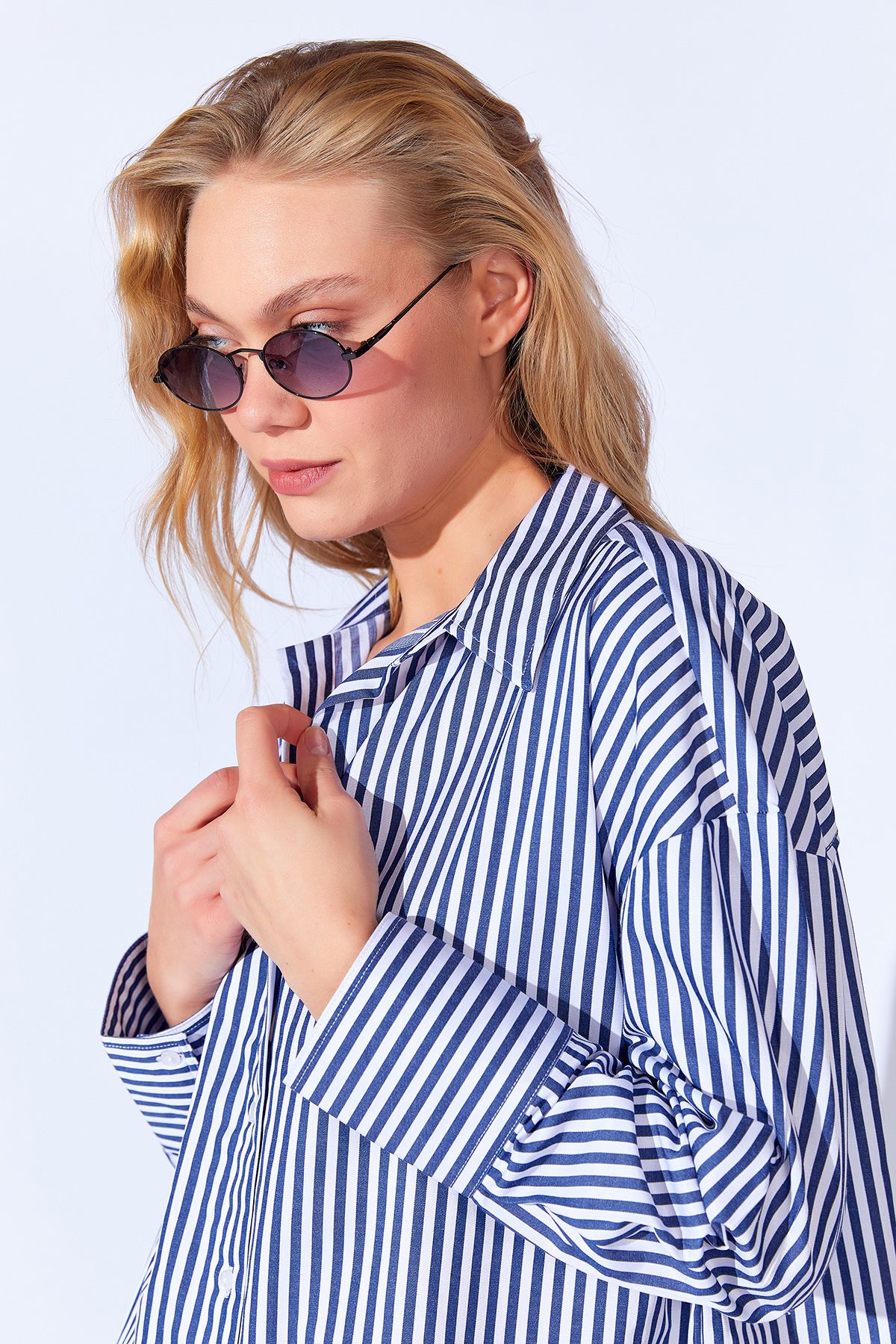 Manche-Navy Blue Striped Women's Shirt 4