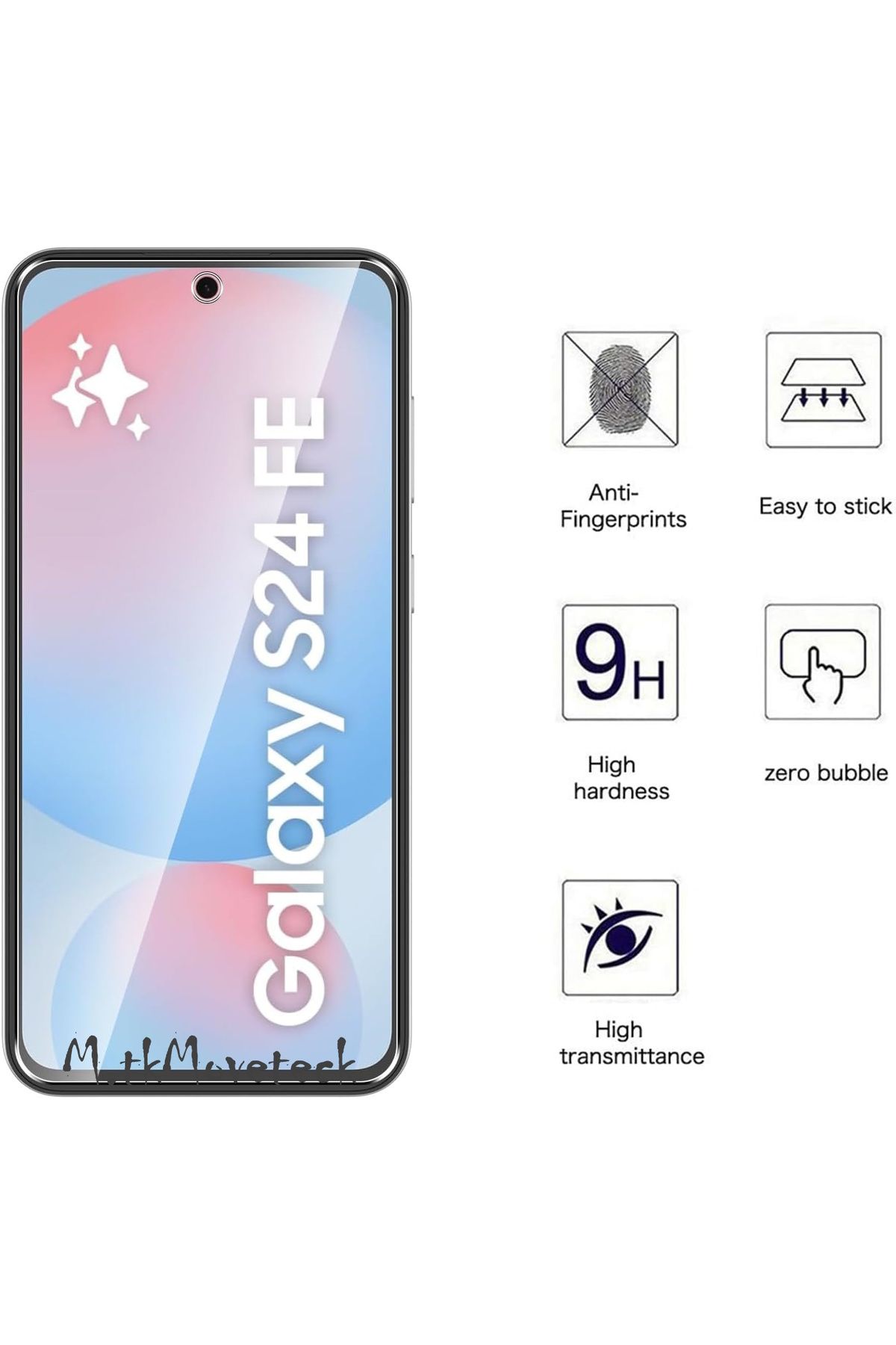 m.tk moveteck-Samsung Galaxy S24 Fe Compatible Screen Protector Shatterproof Glass 9H Tempered Screen Glass Transparent Pacific 2