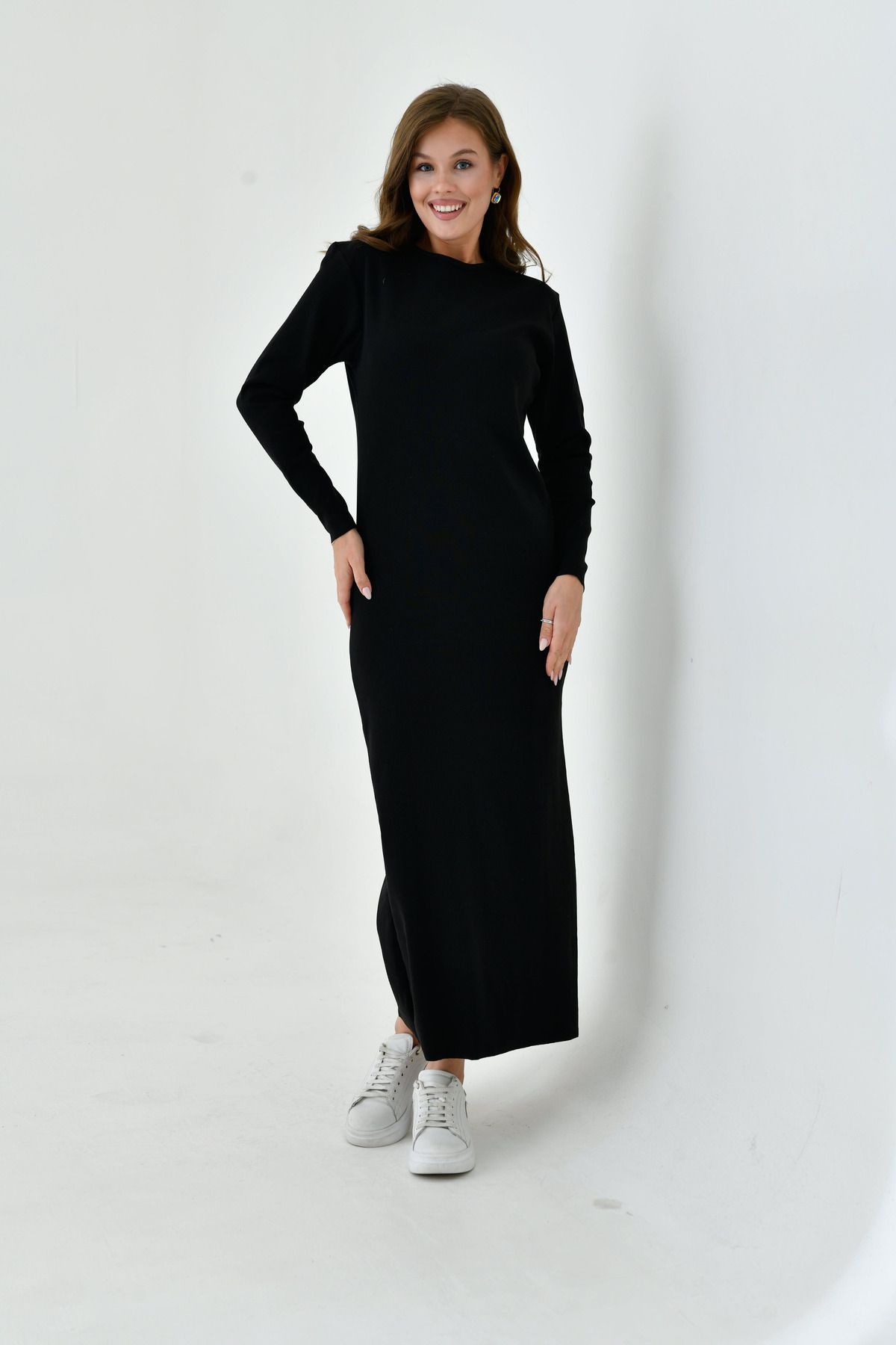 mirach-Long Sleeve Ribbed Maxi Dress - Zero Collar, Basic Knitwear Abaya Ferace 8