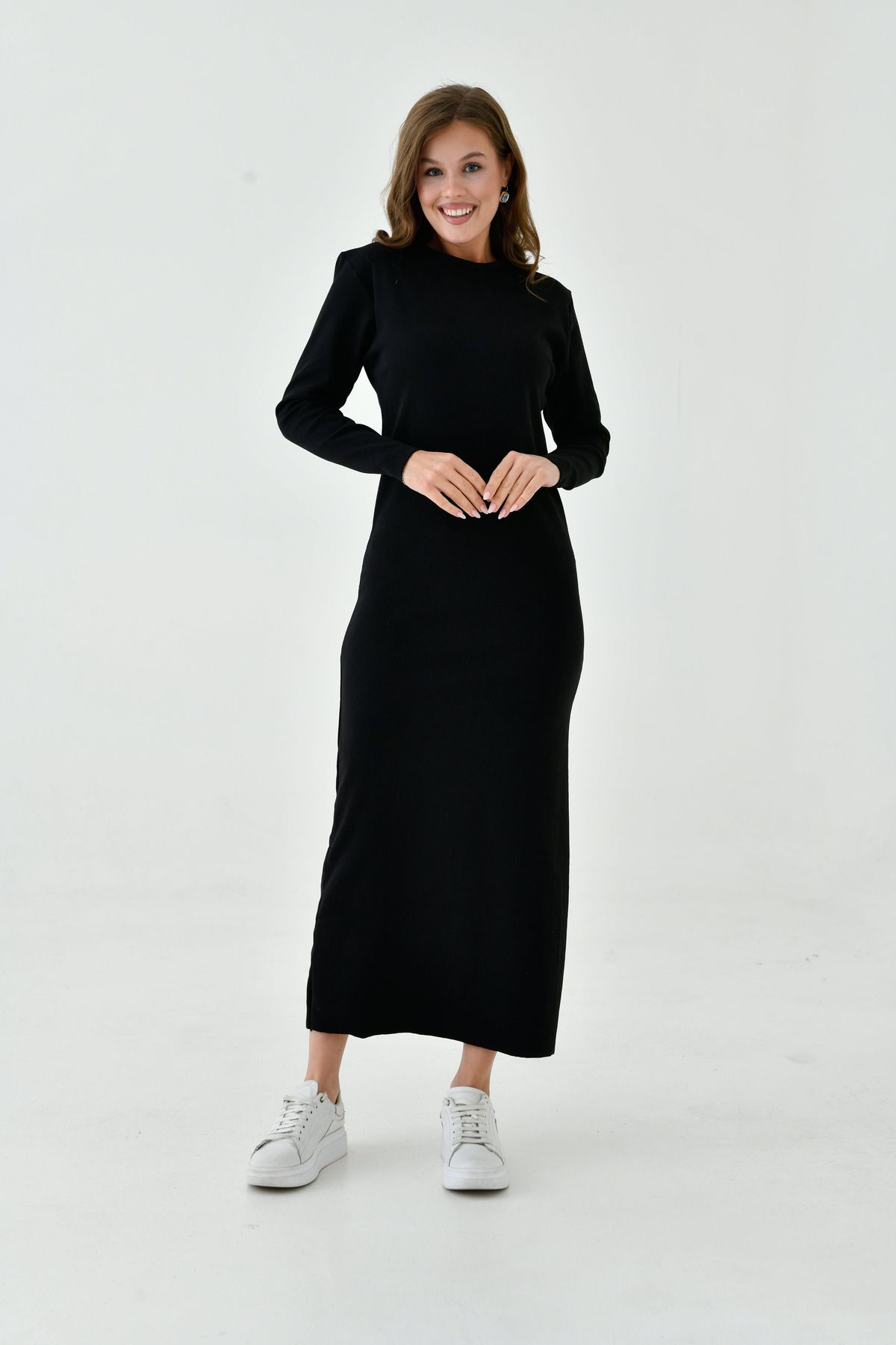 mirach-Long Sleeve Ribbed Maxi Dress - Zero Collar, Basic Knitwear Abaya Ferace 3