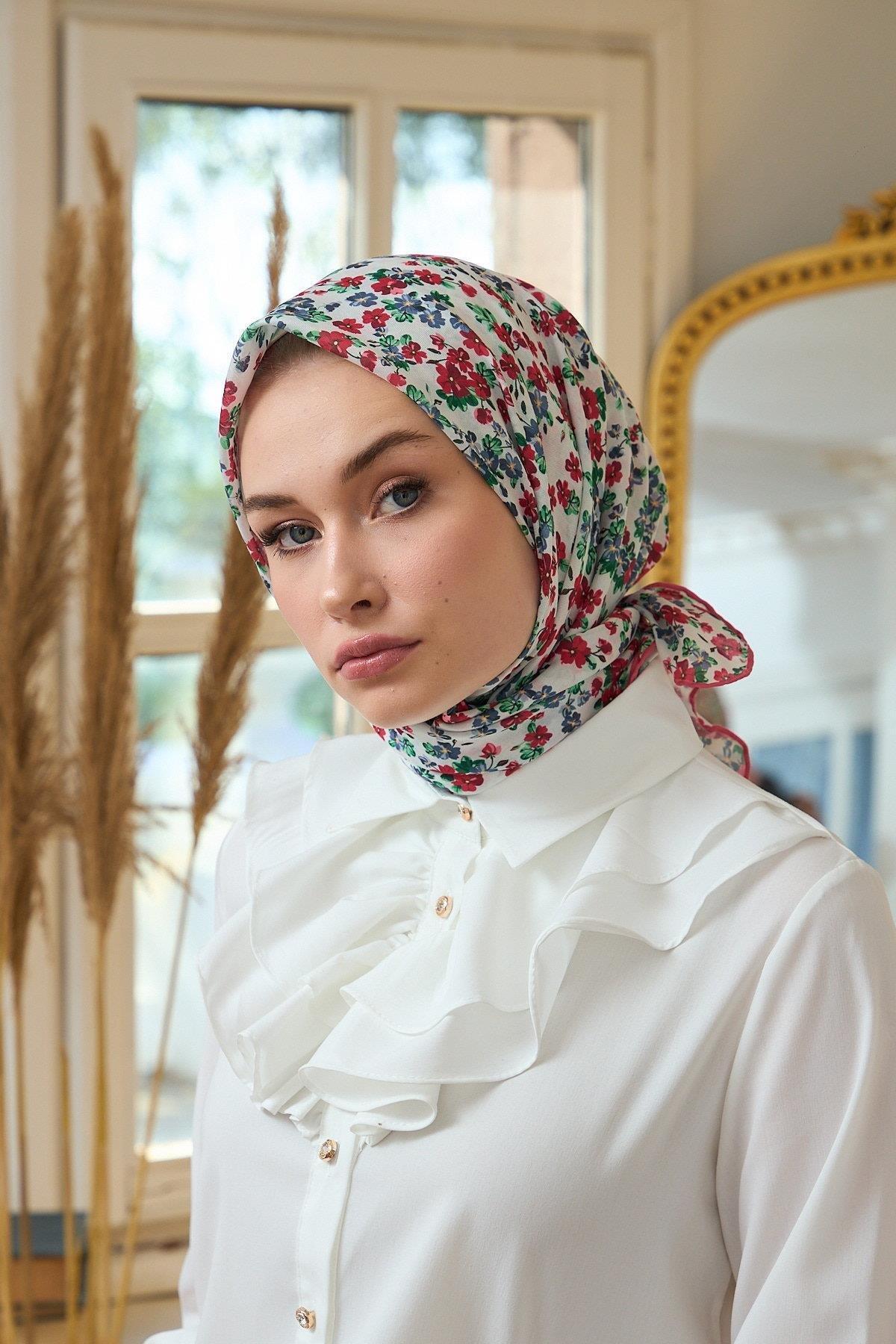 İpekhan İpekhan Yaz Işıltısı Koleksiyonu Soft Eşarp Beyaz Kırmızı 1191