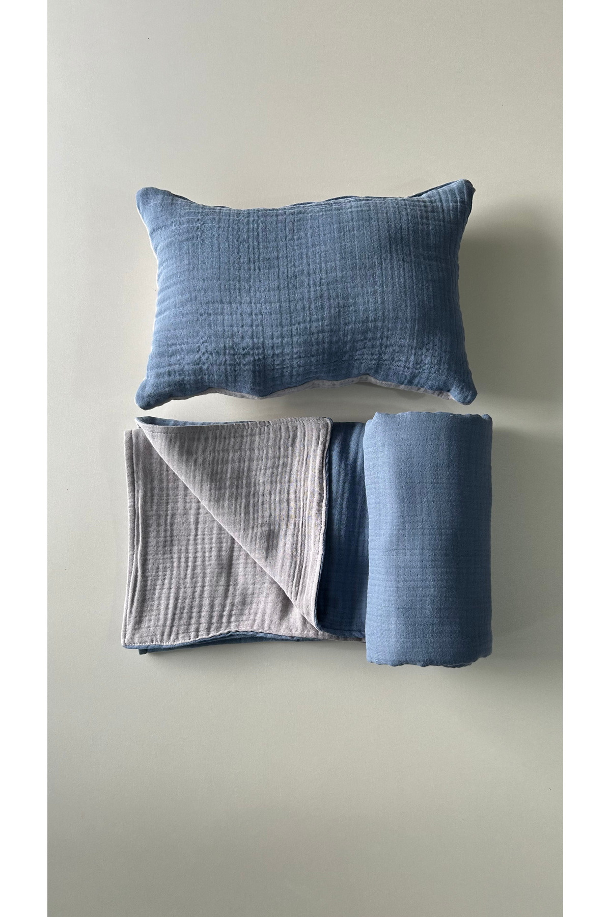 GİZGİYİM Double Sided 8 Layer Muslin Baby Blanket and Pillow Set, 100