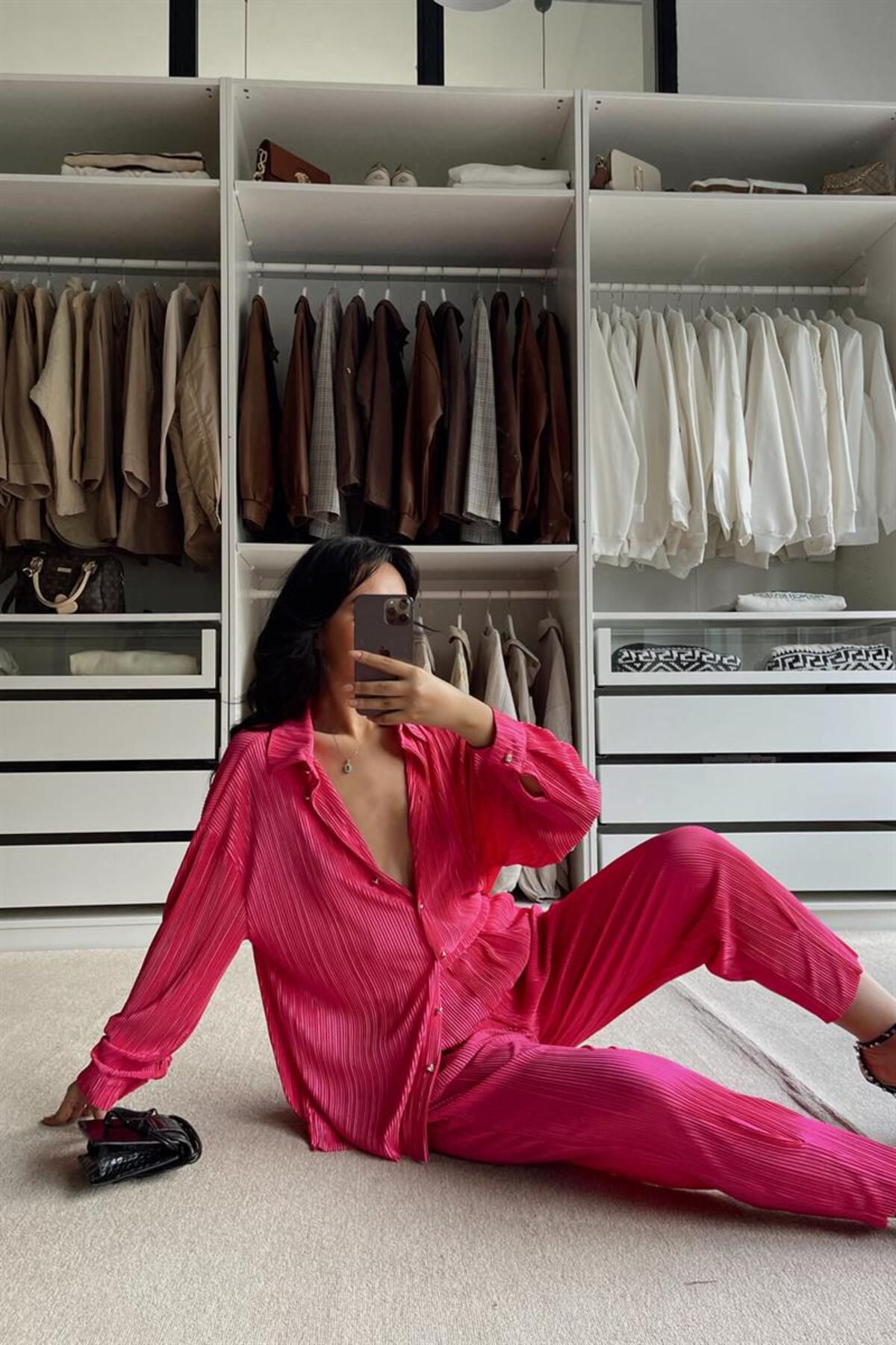 mylove-Pleated Double Set Fuchsia 3