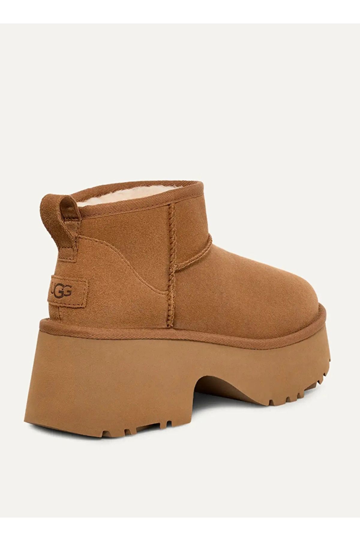 UGG-Damskie skórzane buty z logo na płaskiej podeszwie do codziennego użytku w kolorze brązowym i botkami 1158311-TABA 4