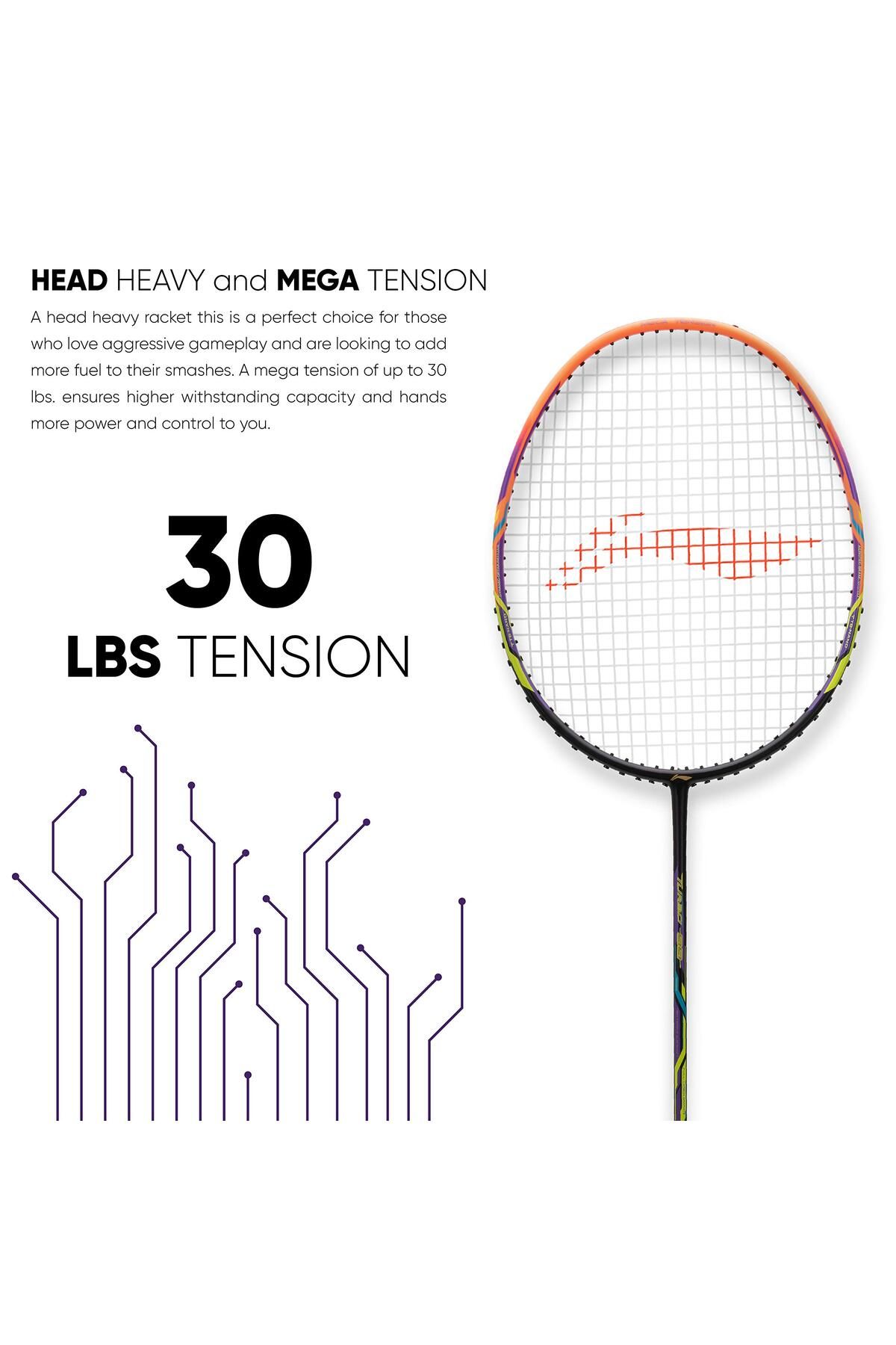 Li-Ning-مضرب توربو 99 من ألياف الكربون بدون أوتار مع غطاء كامل مجاني (أسود/أحمر) 6