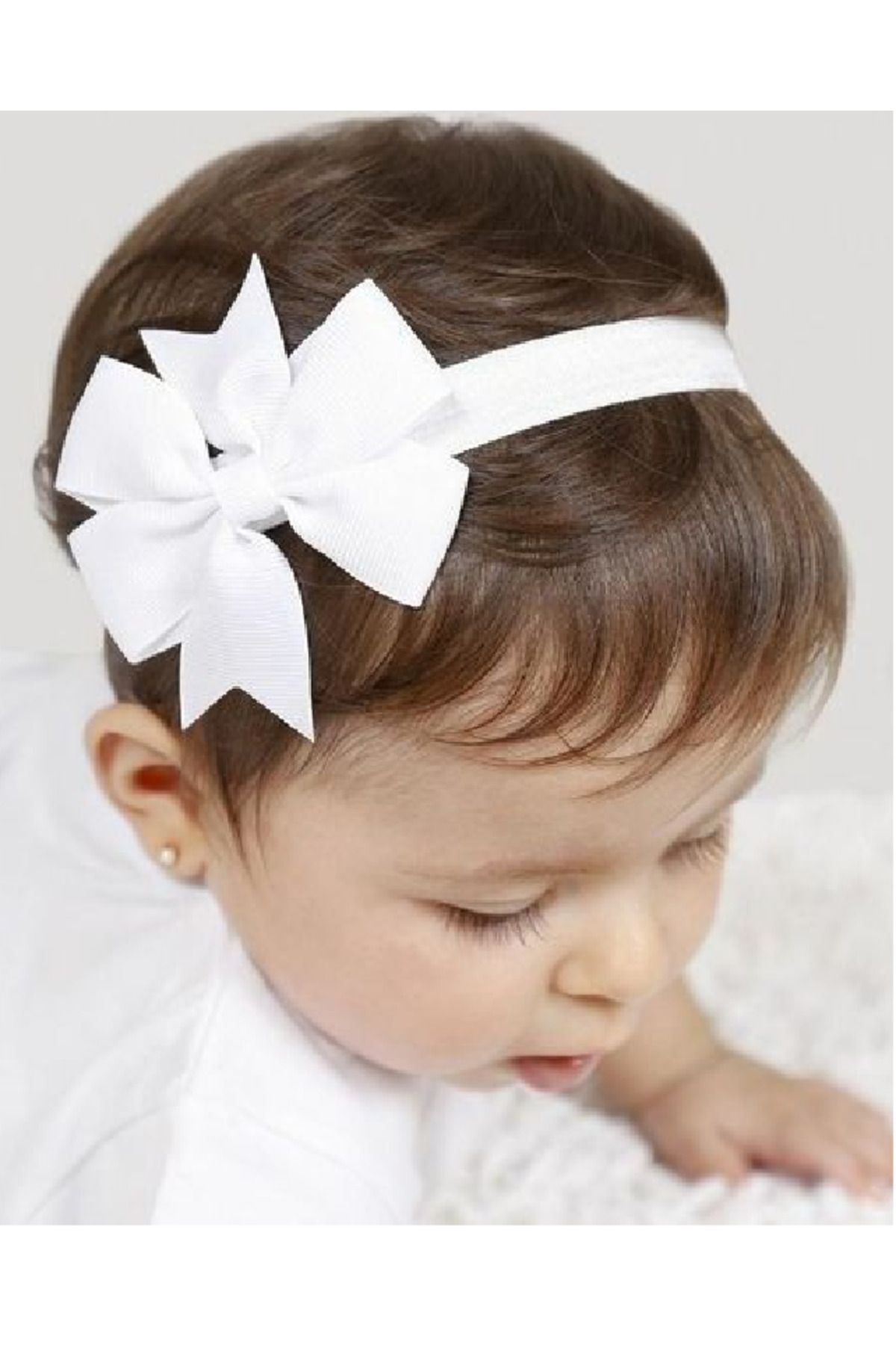 Atılgan Grp-White Star Ribbon Bow Baby and Kids Bandana 6 Months - 5 Years 1