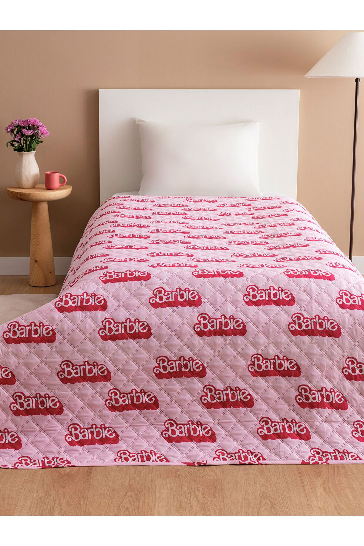 LC Waikiki-Lcw Home Baby Pink Barbie Printed Single Bedspread 1