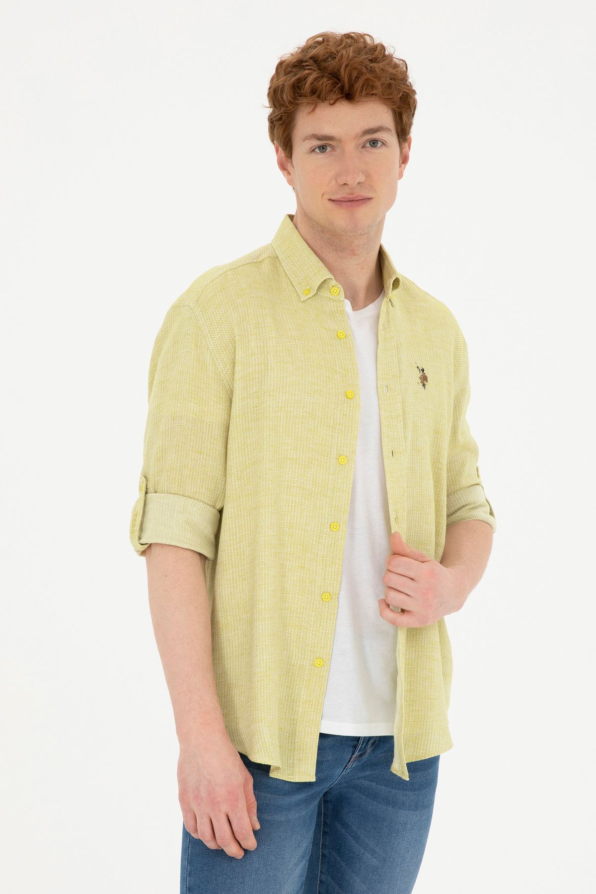 پیراهن آستین بلند مردانه سبز پسته ای 50283699-VR087 U.S. Polo Assn.