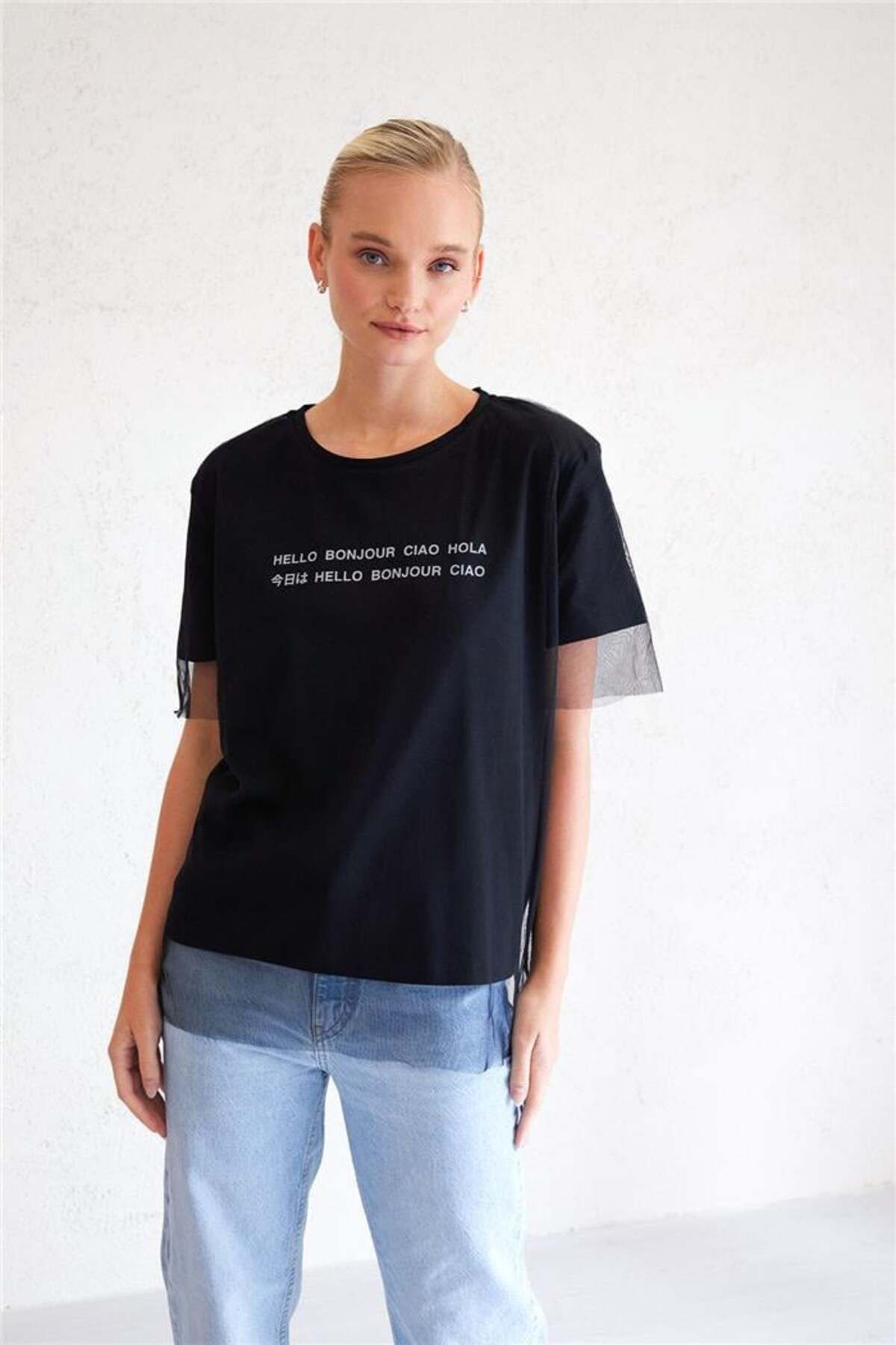 Avrile-Black T-Shirt - Women'S, Tulle Detail 3