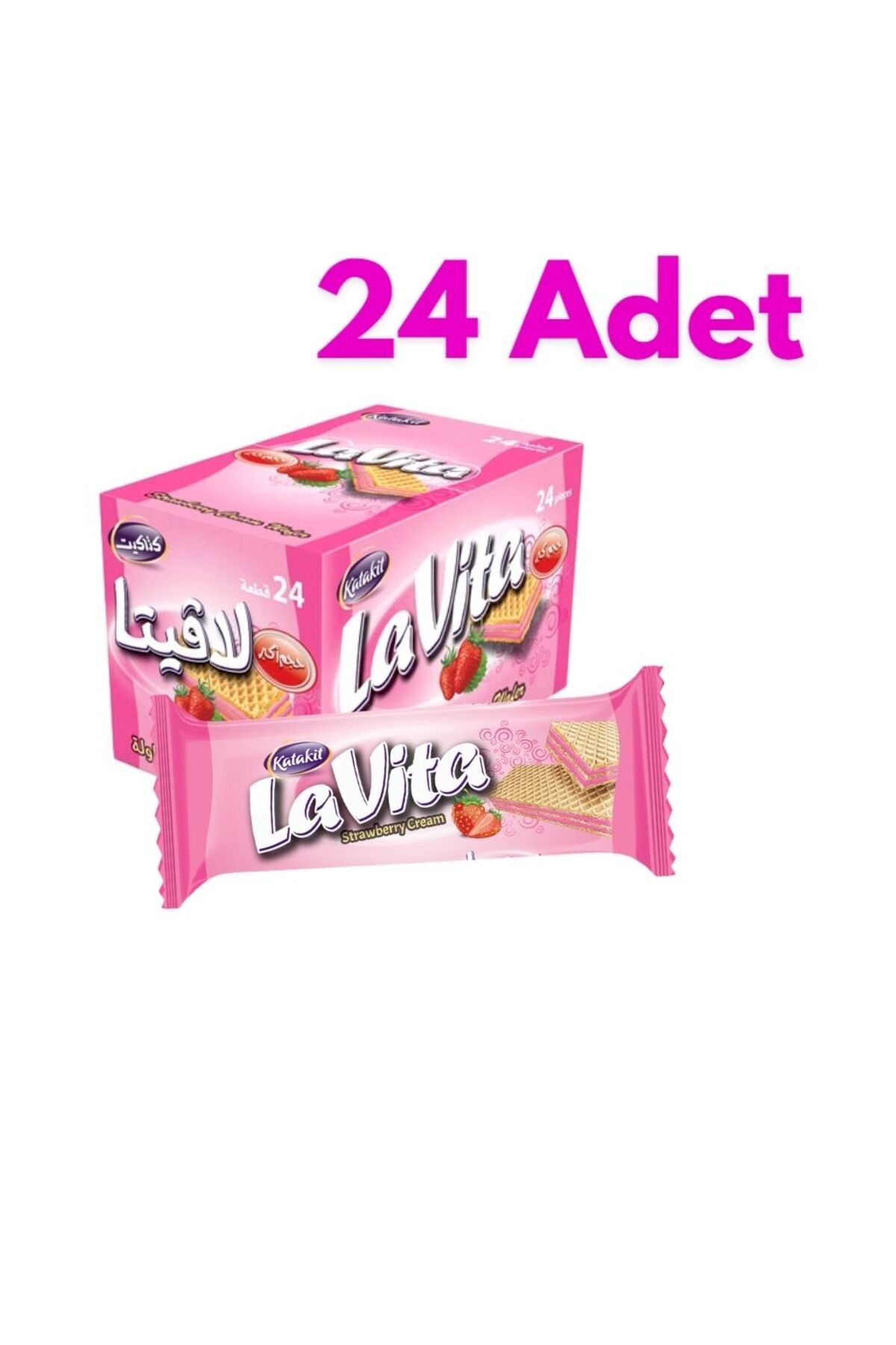 Lavita 24 Adet Pembe Lavita bisküvi Çilekeli Lezzetli Atıştırmalık Waffle Gofret