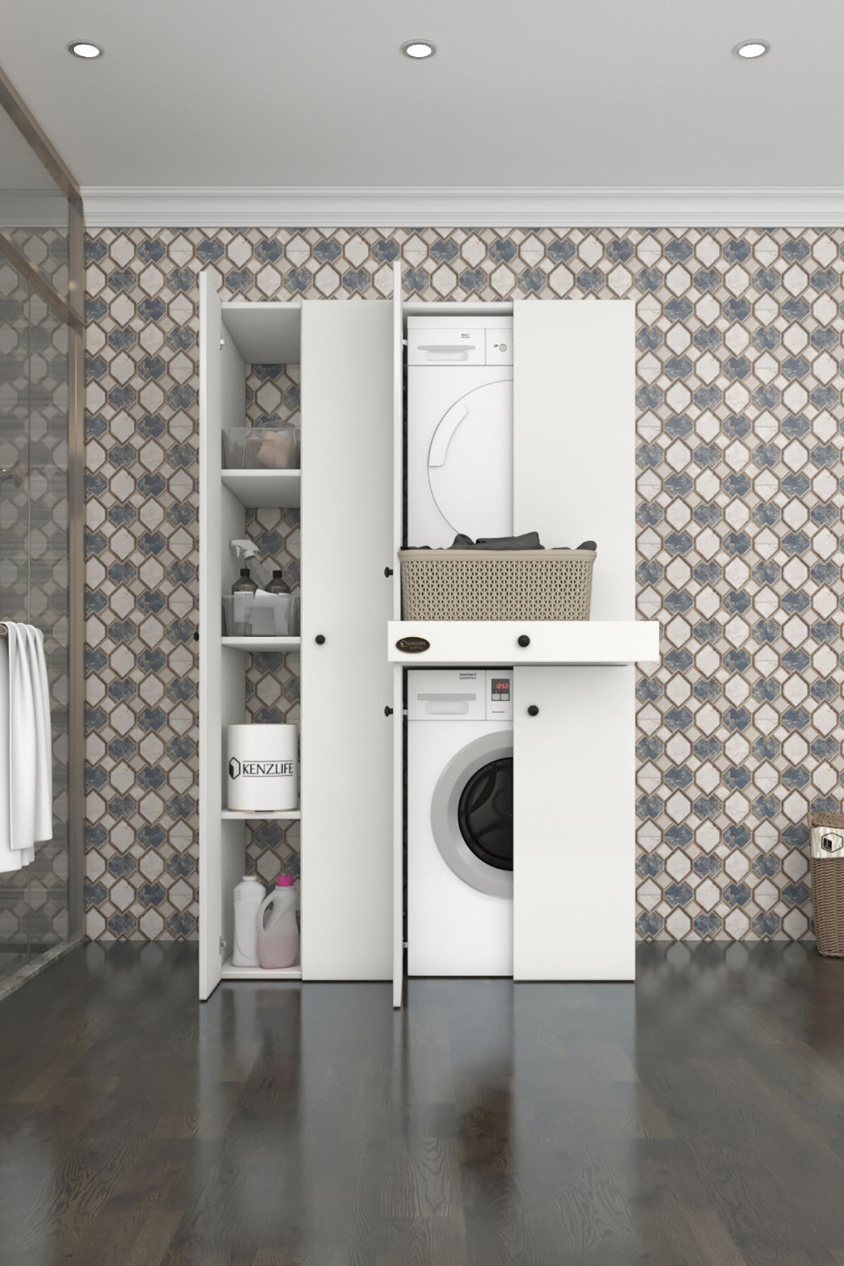 çamaşır-kurutma makinesi dolabı şahrur sol byz 187*120*60 çekmeceli banyo