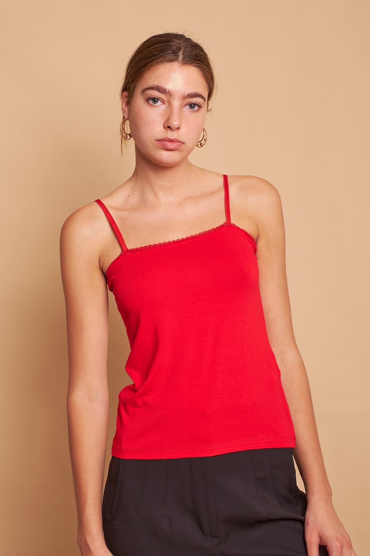 Jument-Lycra Viscon Crotchet String Strap Jacket-In-Shirt Bustier Body (Ρυθμιζόμενο μήκος κρεμάστρας)-Κόκκινο 4