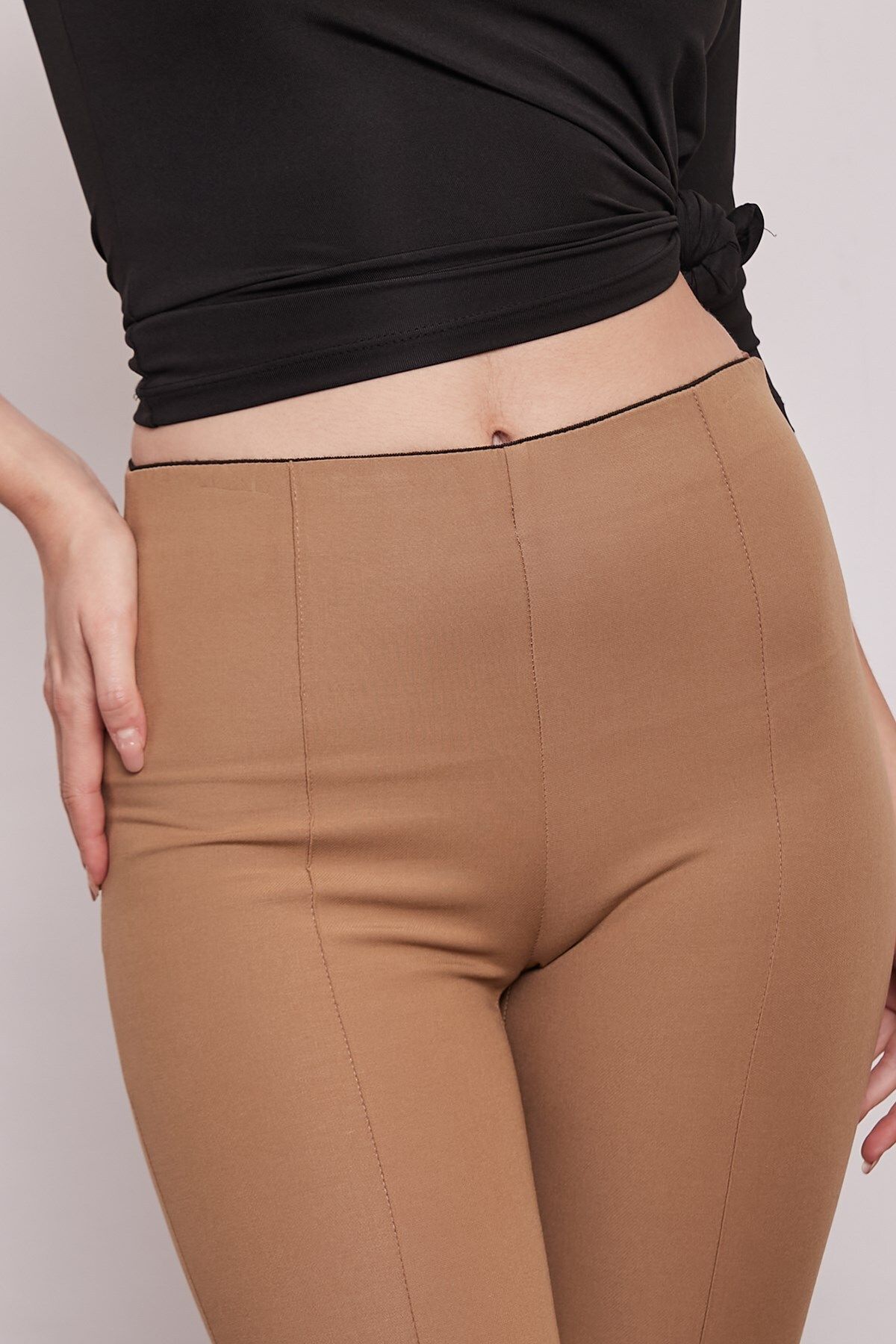 Jument-Pantaloni din lycra Power Stretch cu talie înaltă și elastic până la glezne - Camel 6