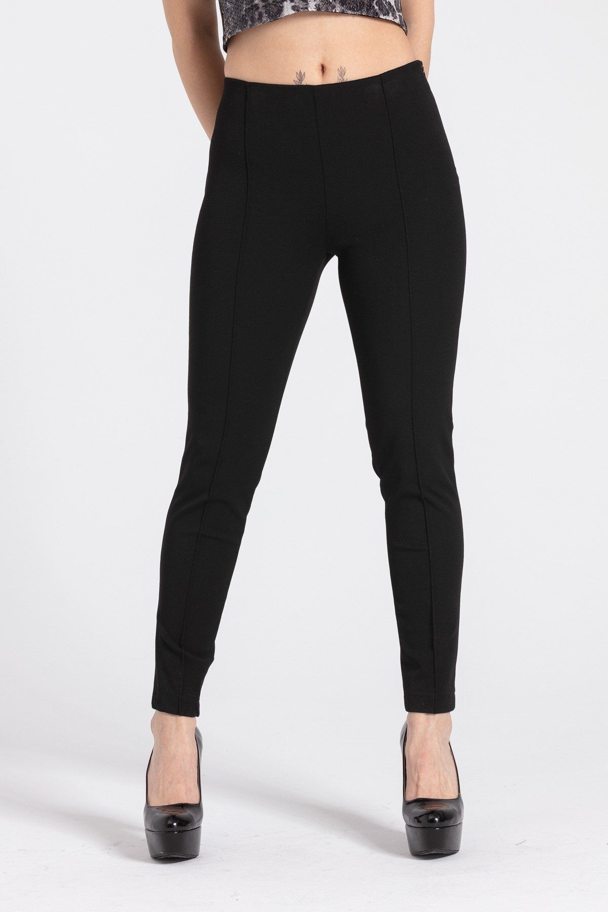 Jument-Pantaloni Power Strech Lycra Slim Fit, talie înaltă, talie elastică, până la gleznă-negri 5