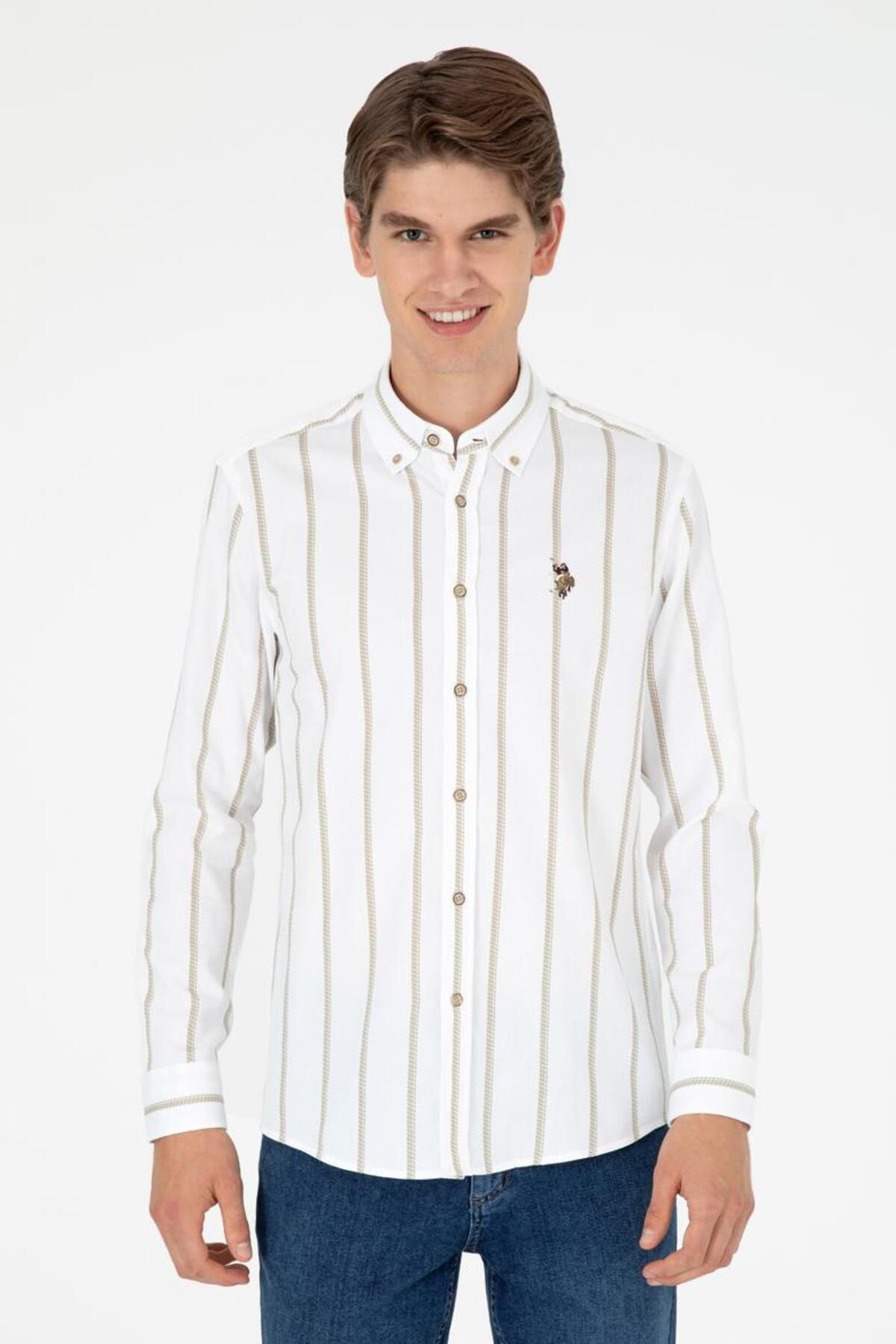 U.S. Polo Assn.-Men's Light Khaki Long Sleeve Shirt Tekspor 196479 .4 1