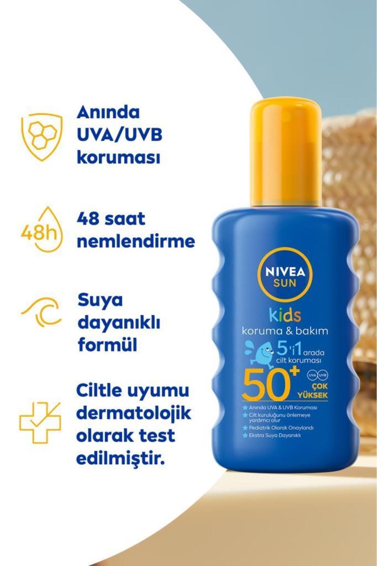 kozmetiksepetim SUN Çocuklar İçin Güneş Koruyucu Vücut Spreyi 200ml, SPF50 Yüksek Güneş Koruyucu, Nemlendirici