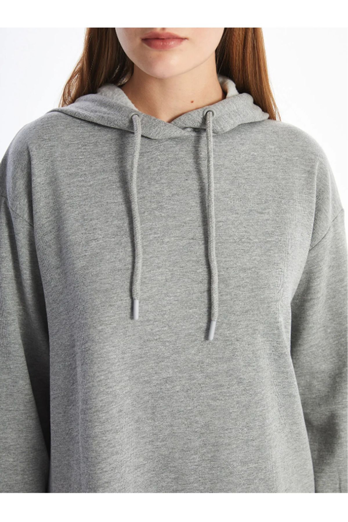 لباس گرمکن زنانه سایز بزرگ LC Waikiki LCW Modest Grey Melange Hooded