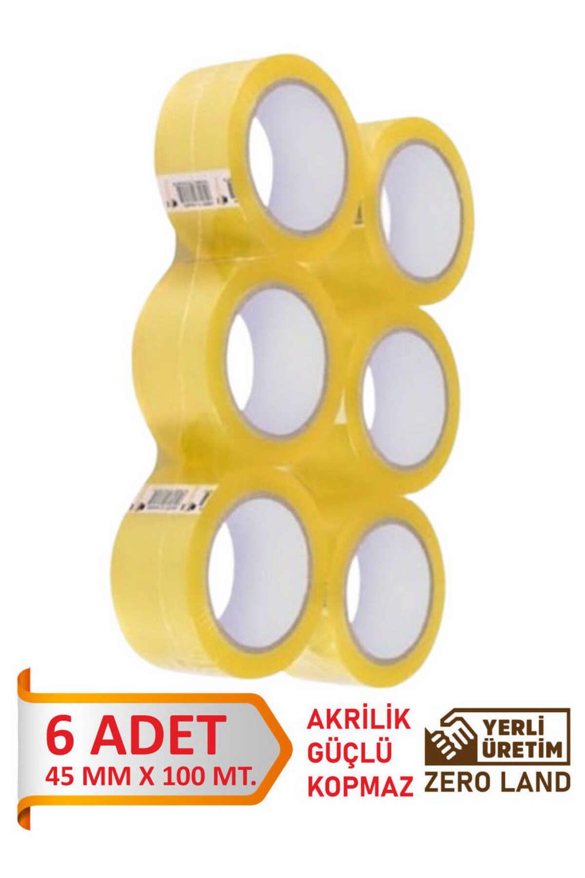 ZERO LAND AKRİLİK KOLİ BANTI 6 ADET 45 MM X 100 METRE ŞEFFAF EKSTRA GÜÇLÜ MUKAVEMET 1490746713