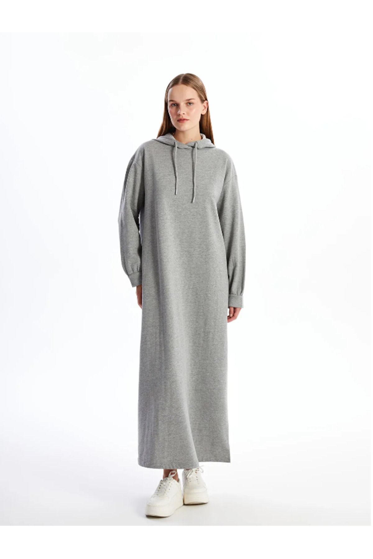 لباس گرمکن زنانه سایز بزرگ LC Waikiki LCW Modest Grey Melange Hooded