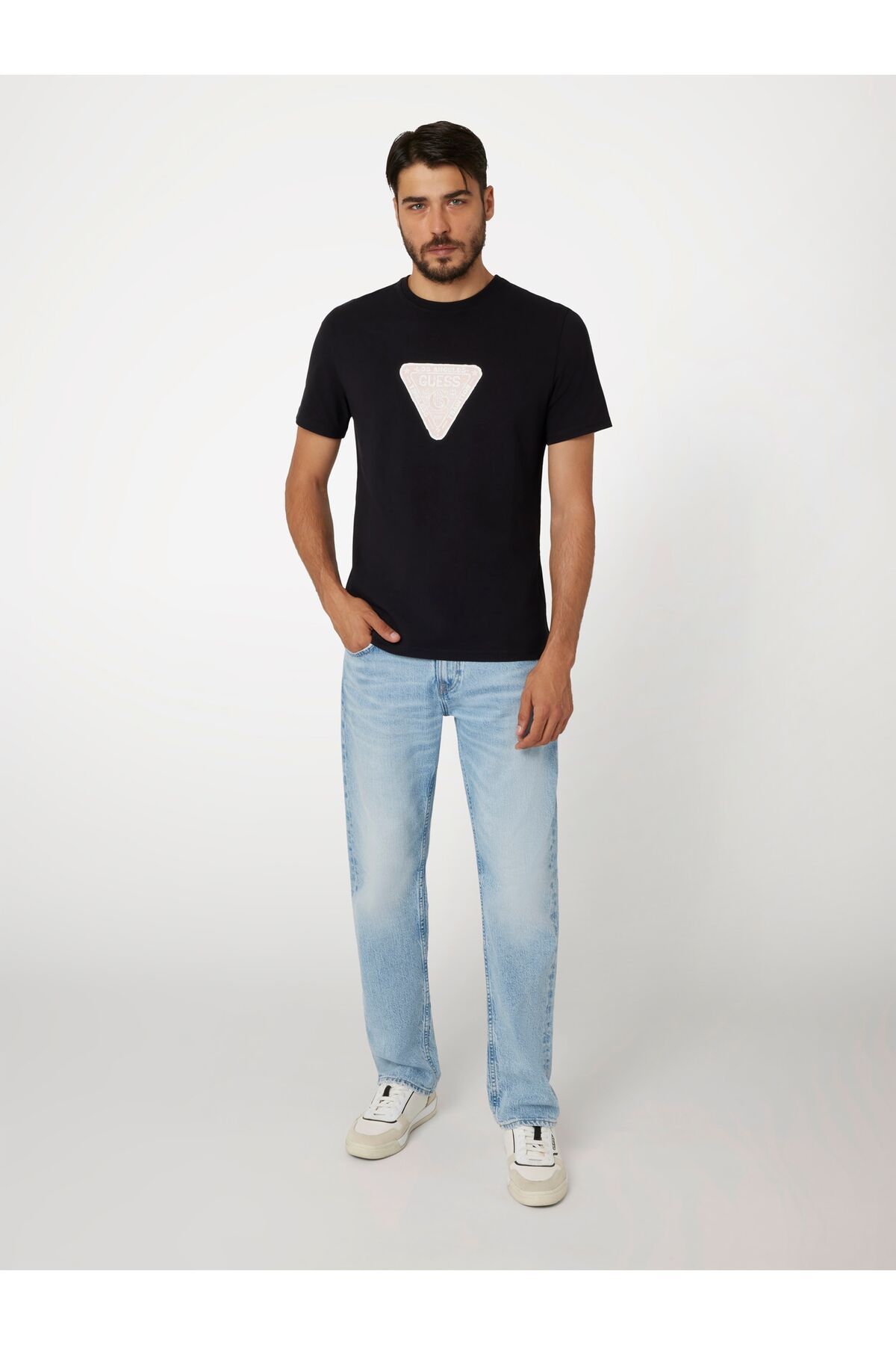 تی شرت مشکی مردانه Slim Fit Triangle Guess