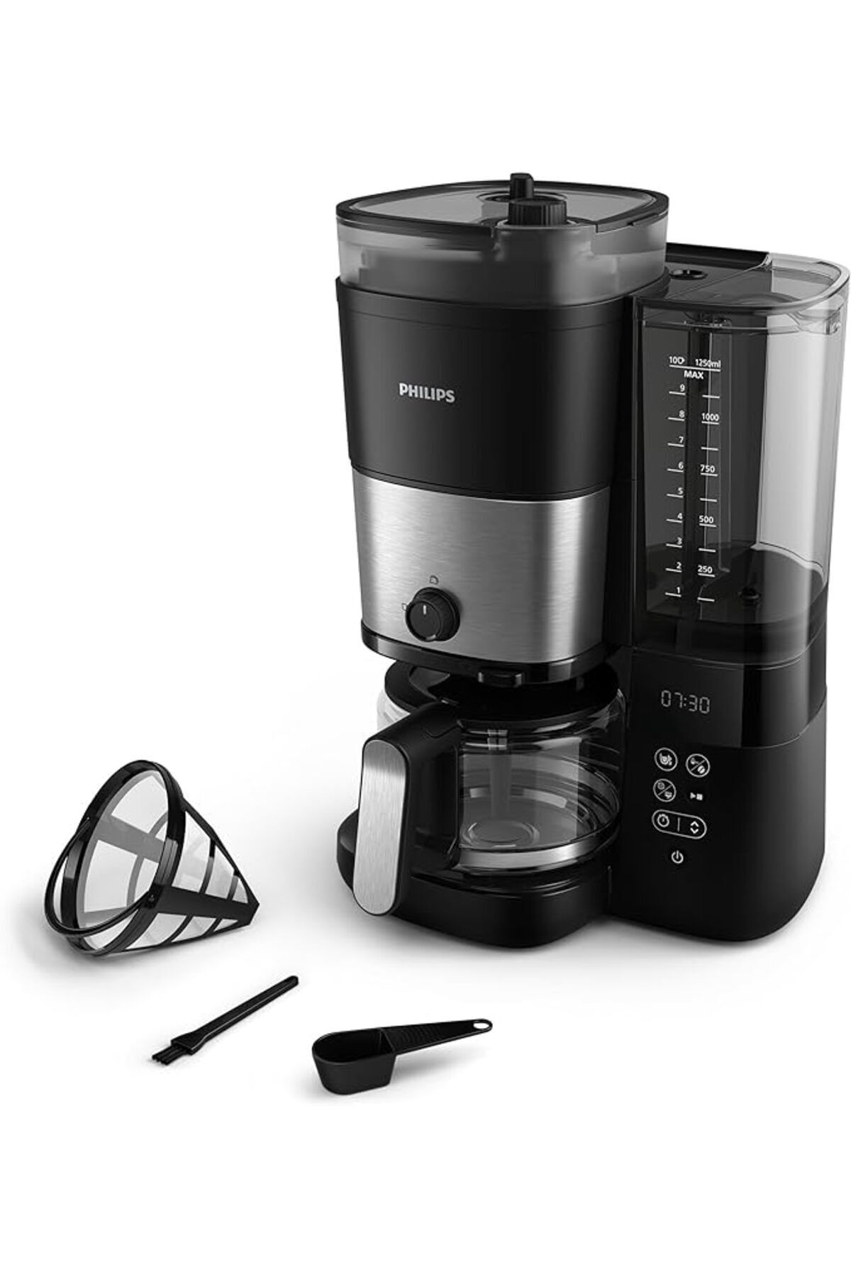 Philips-ماكينة تحضير القهوة بالتنقيط متعددة الاستخدامات - مع مطحنة سعة 1.25 لتر، 15 كوب، إيقاف تشغيل تلقائي، أسود - HD7900/50 4