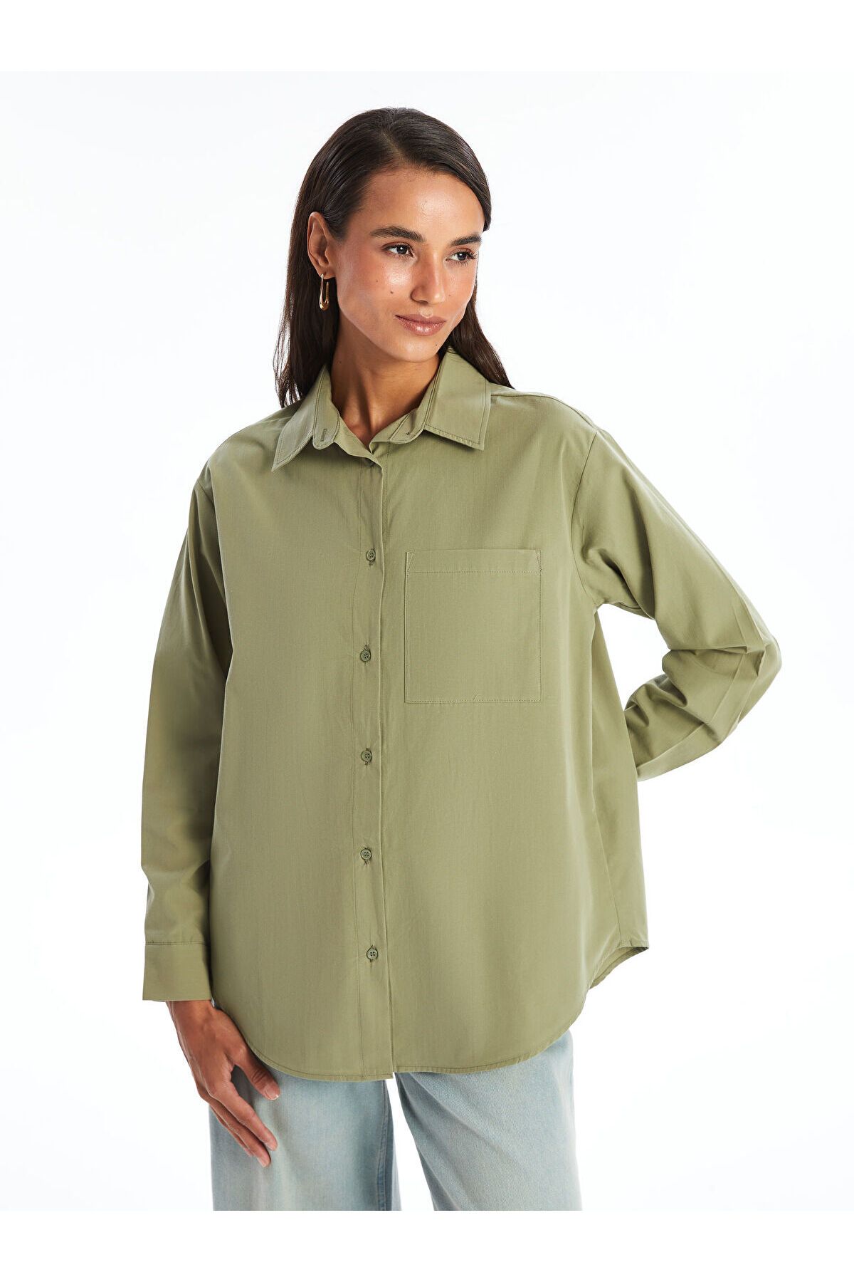 LC Waikiki-Lcw Plain Langarm-Oversize-Popeline-Damenhemd 1