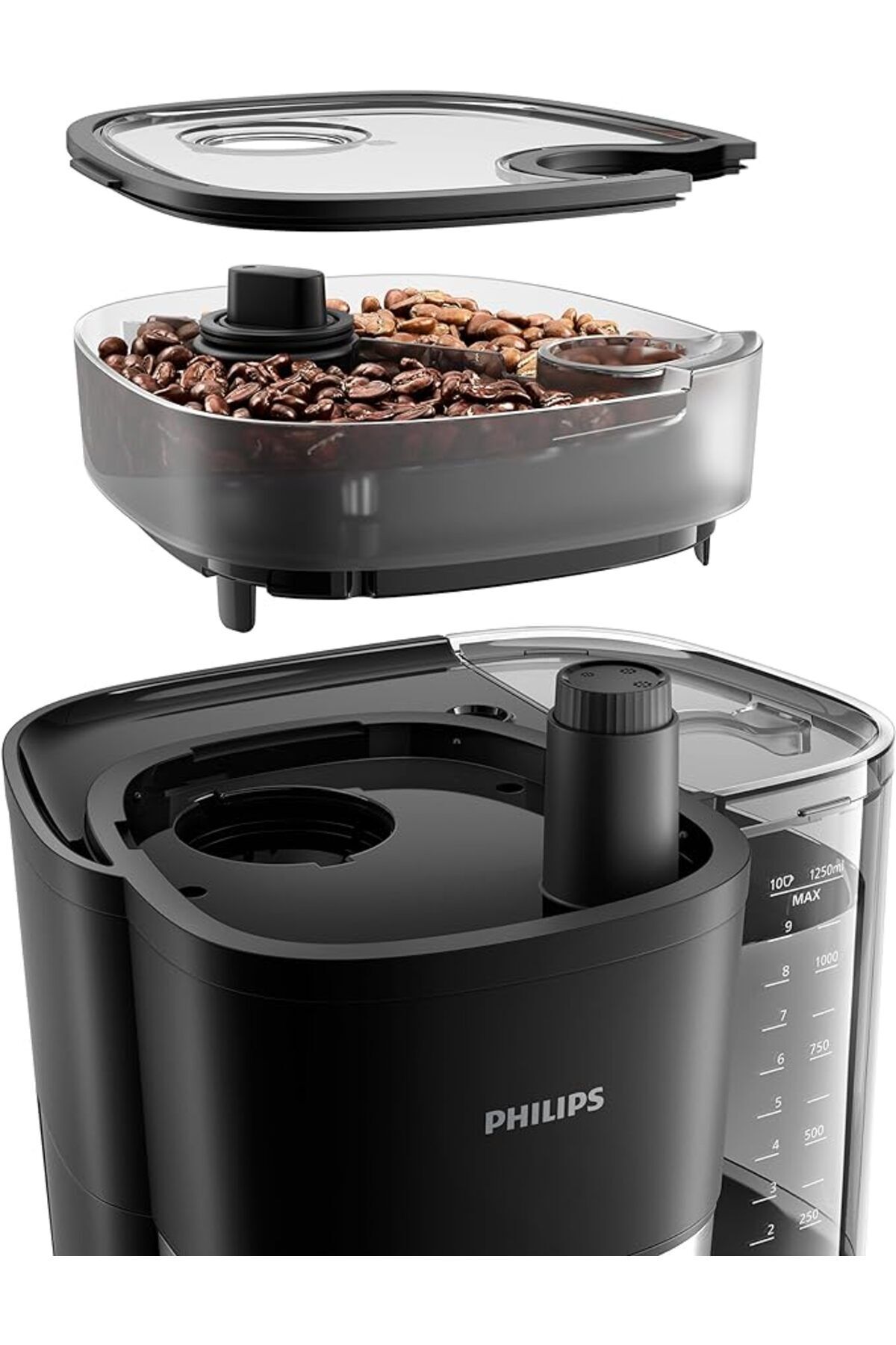 Philips-ماكينة تحضير القهوة بالتنقيط متعددة الاستخدامات - مع مطحنة سعة 1.25 لتر، 15 كوب، إيقاف تشغيل تلقائي، أسود - HD7900/50 5