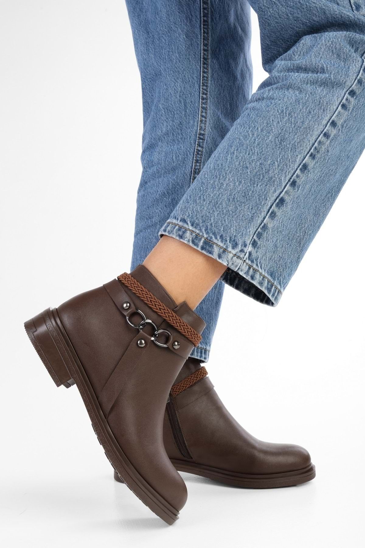 Shoeberry-Damskie brązowe skórzane buty Riley 3