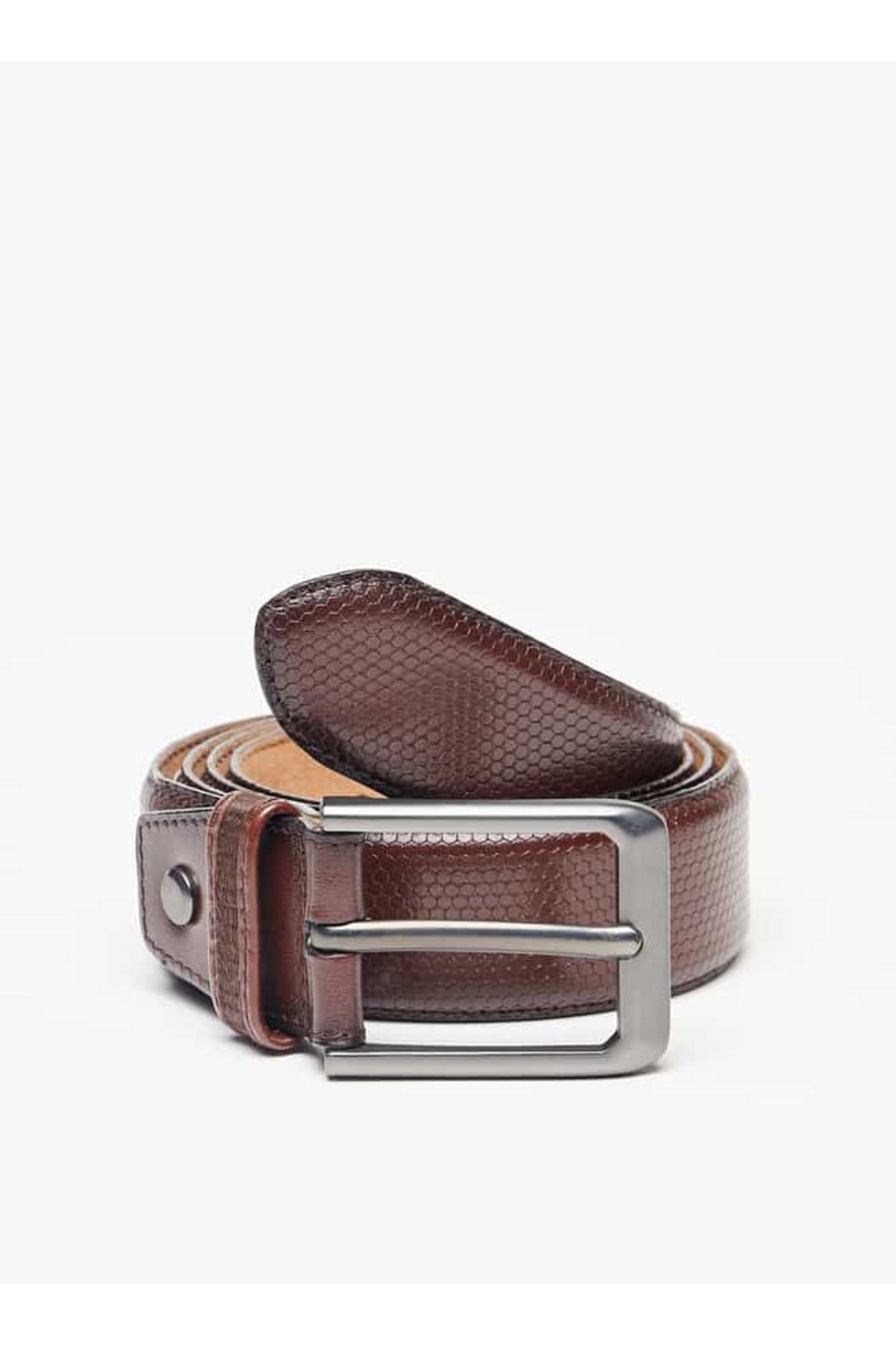 Duchini-Textured Leather Belt with Pin Buckle Closure 1