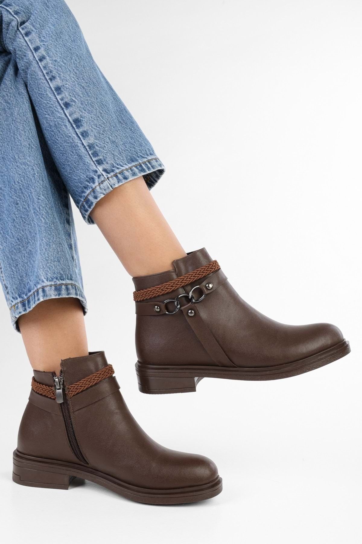Shoeberry-Damskie brązowe skórzane buty Riley 4