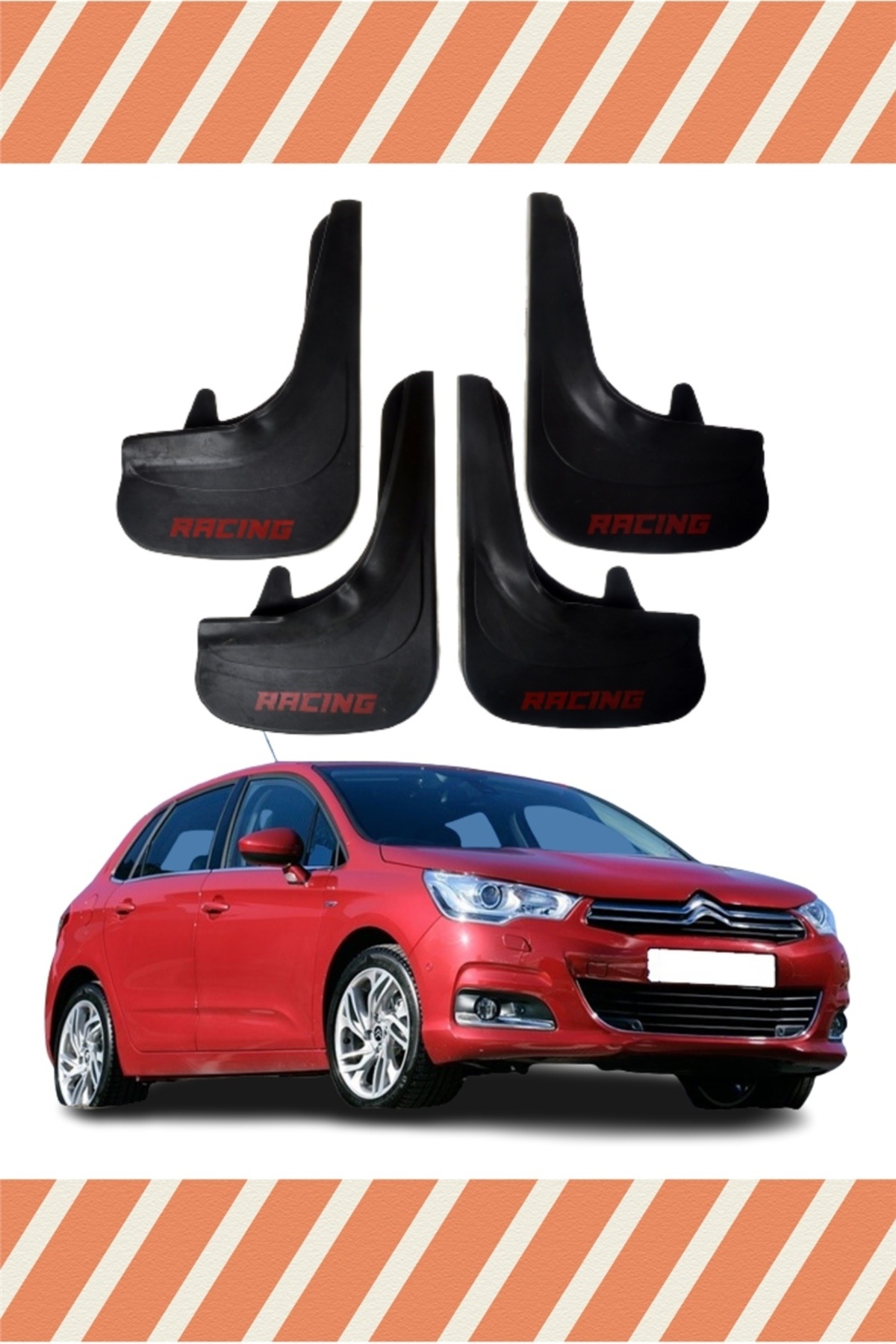 BAVETA-Citroen C4 2011 and Later 4-Piece Gaiter Mudguard Mud Flap with Racing Written 1
